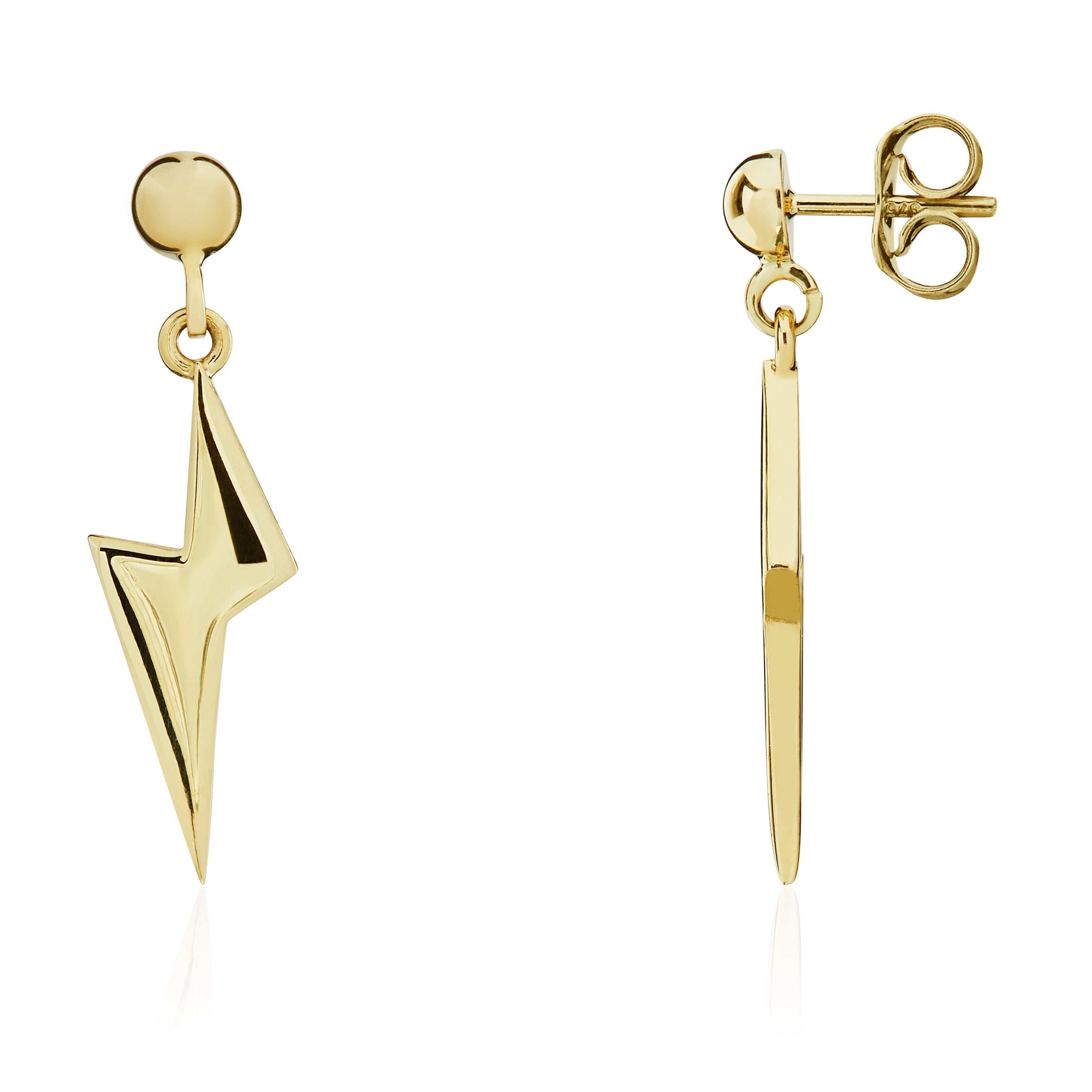 9ct Yellow Gold Lightening Motif Drop Earrings