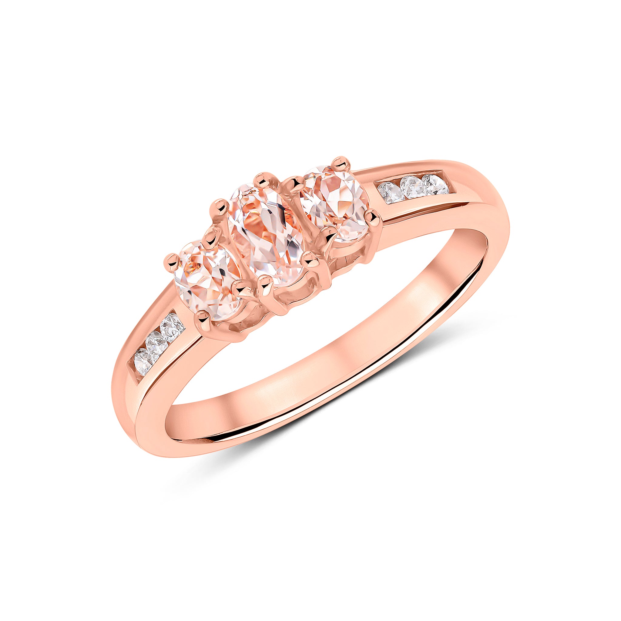 9CT RG OVAL MORGANITE 3ST RING WITH CHANNEL SET DIAMOND SHOULDERS 1