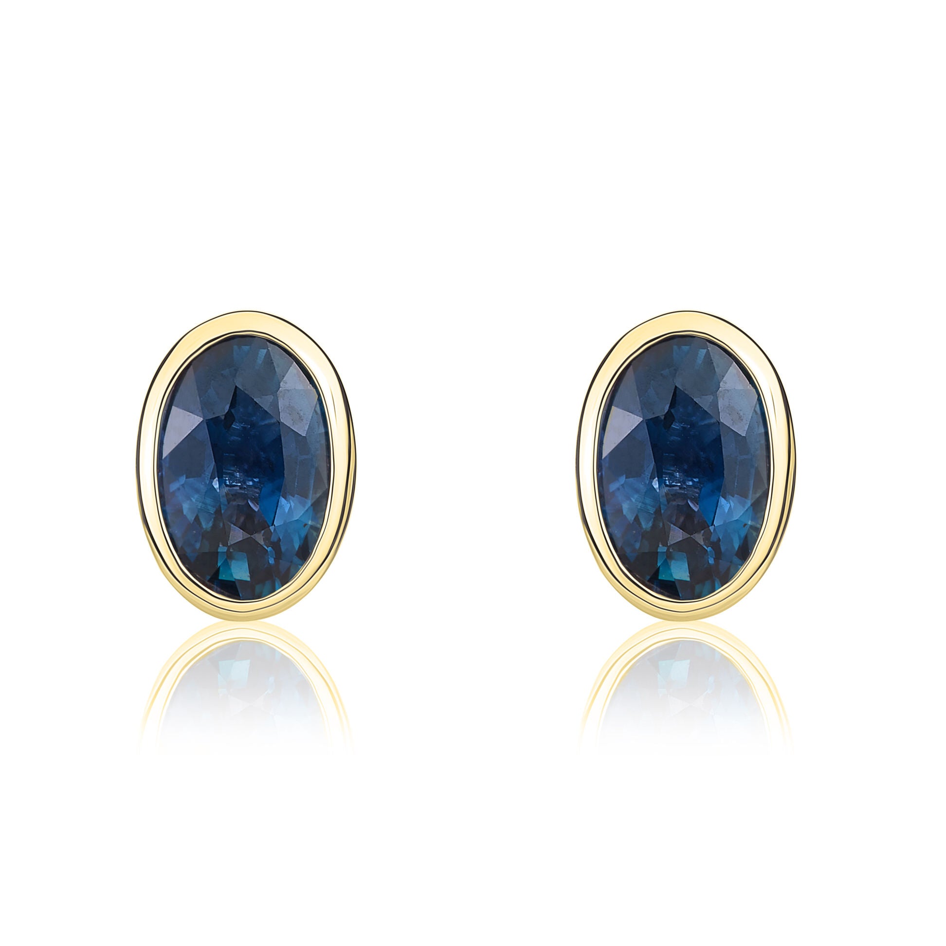 9ct Yellow Gold 6x4 Oval Sapphire Rubover Stud Earrings