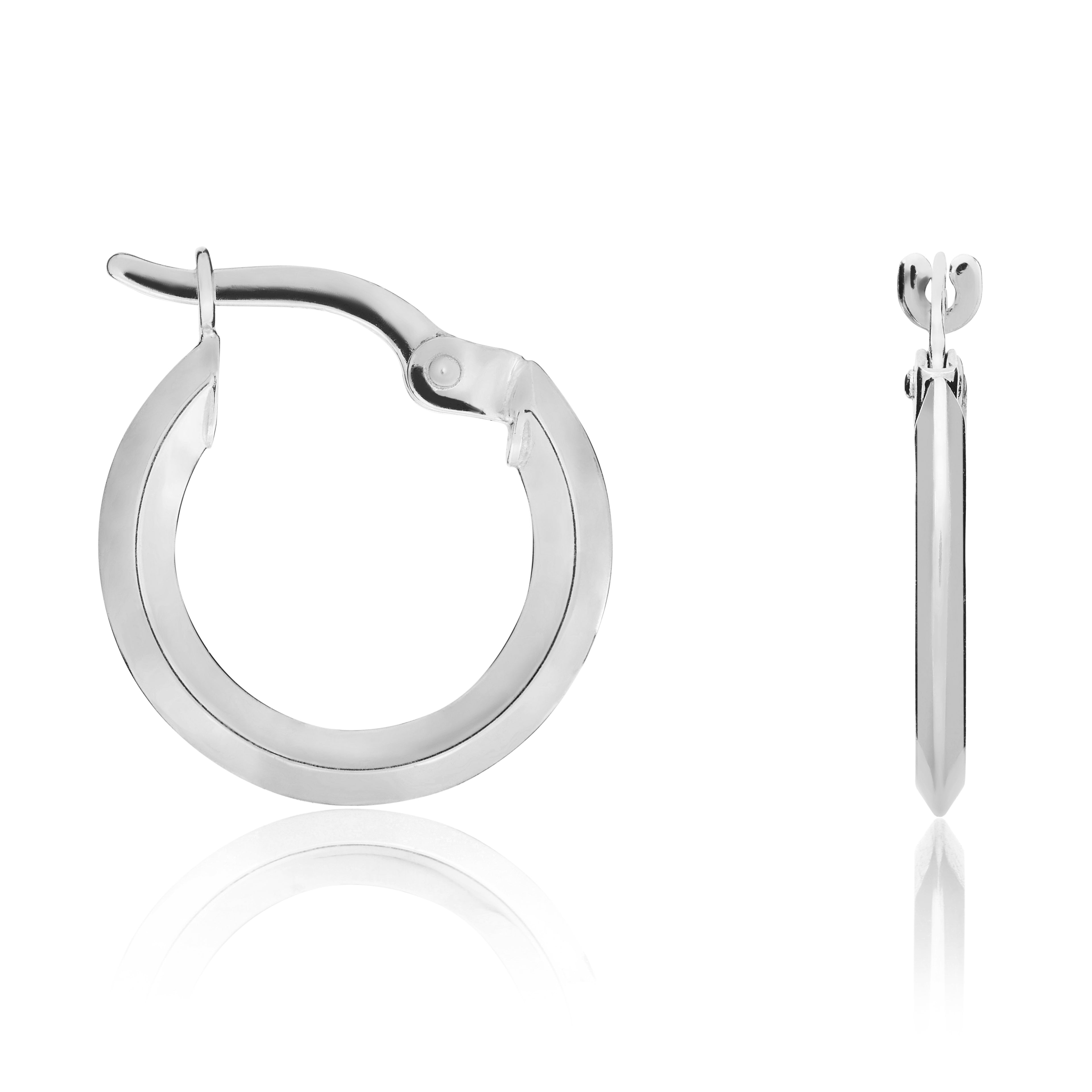 9ct white gold Knife Edge Hoop Earrings. 15mm Outer Diameter