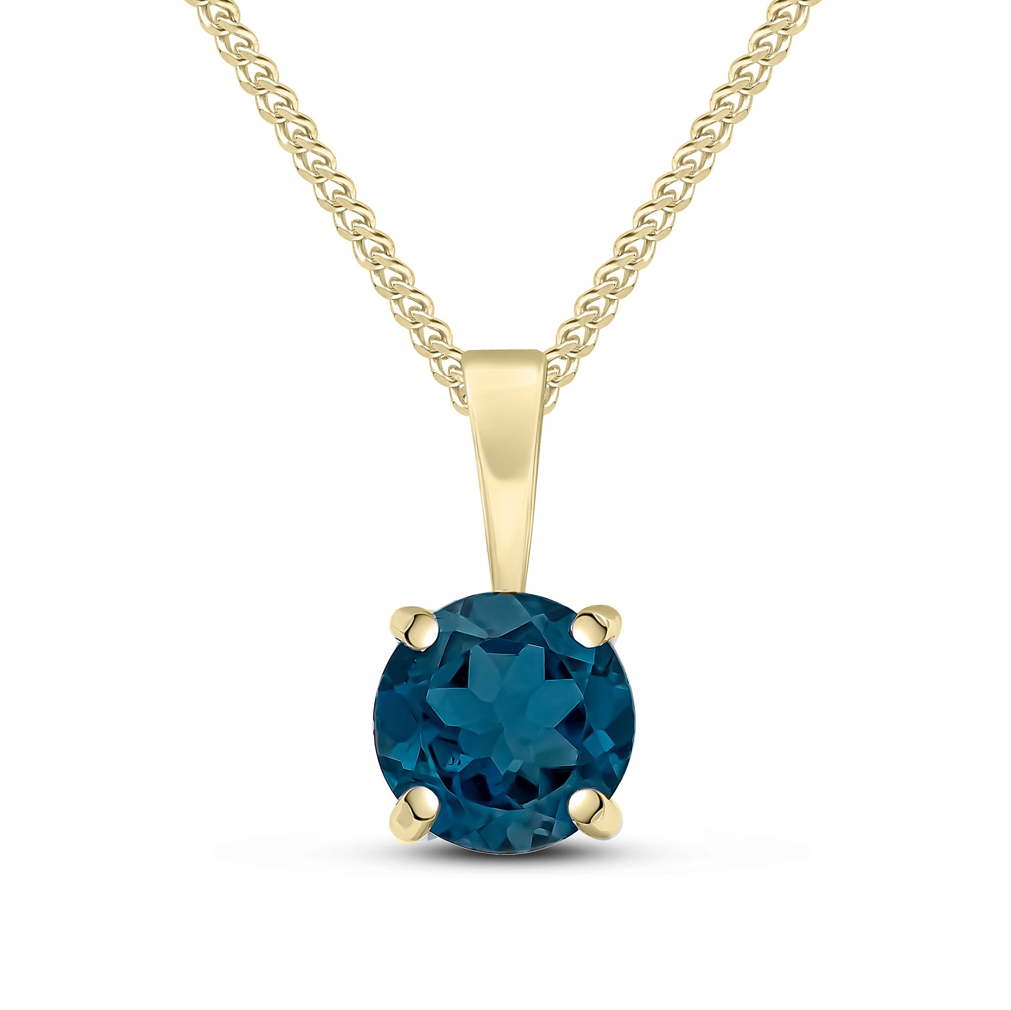 9ct Yellow Gold 6mm Round London Blue Topaz Claw Pendant