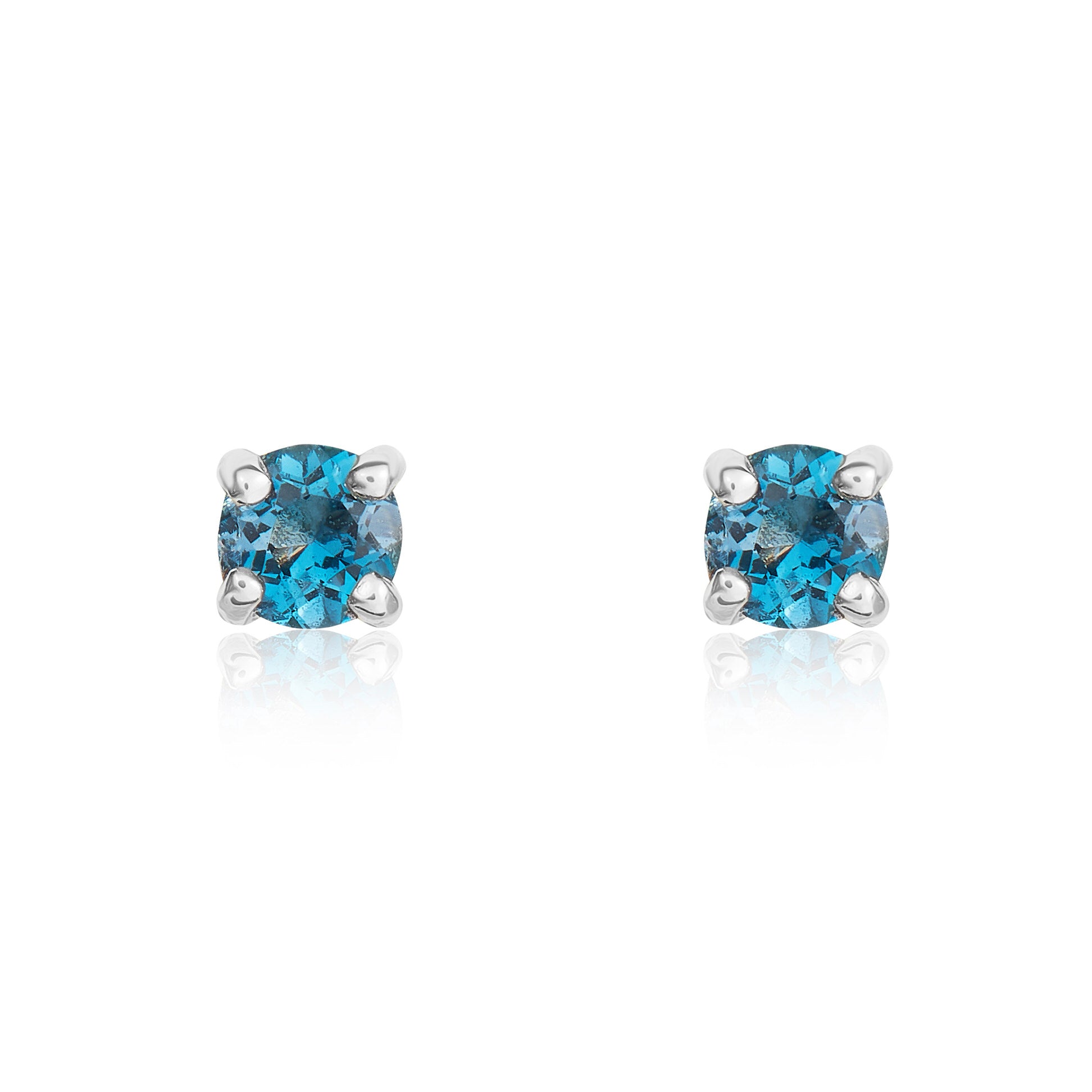 9ct white gold 3mm Round London Blue Topaz Claw Set Stud Earrings