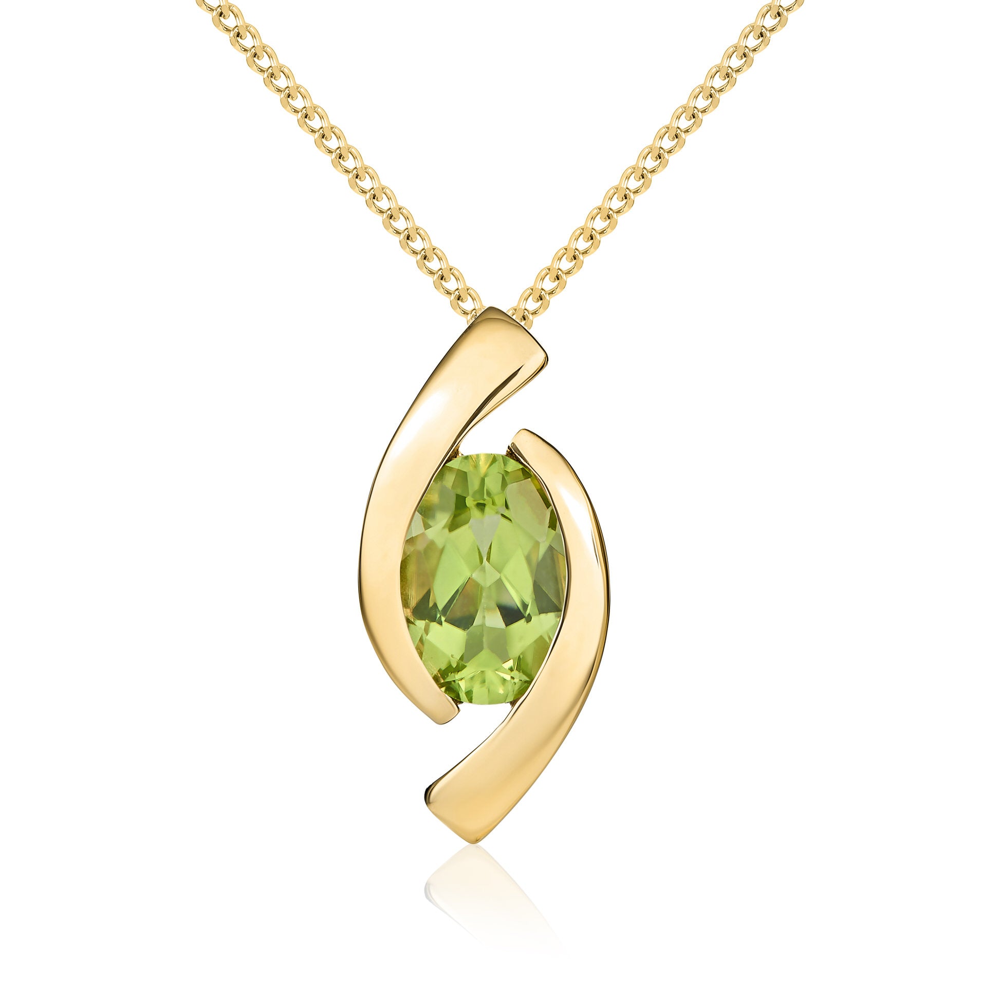 9ct yellow gold 6 x 4mm Oval Peridot 'Eye' Pendant