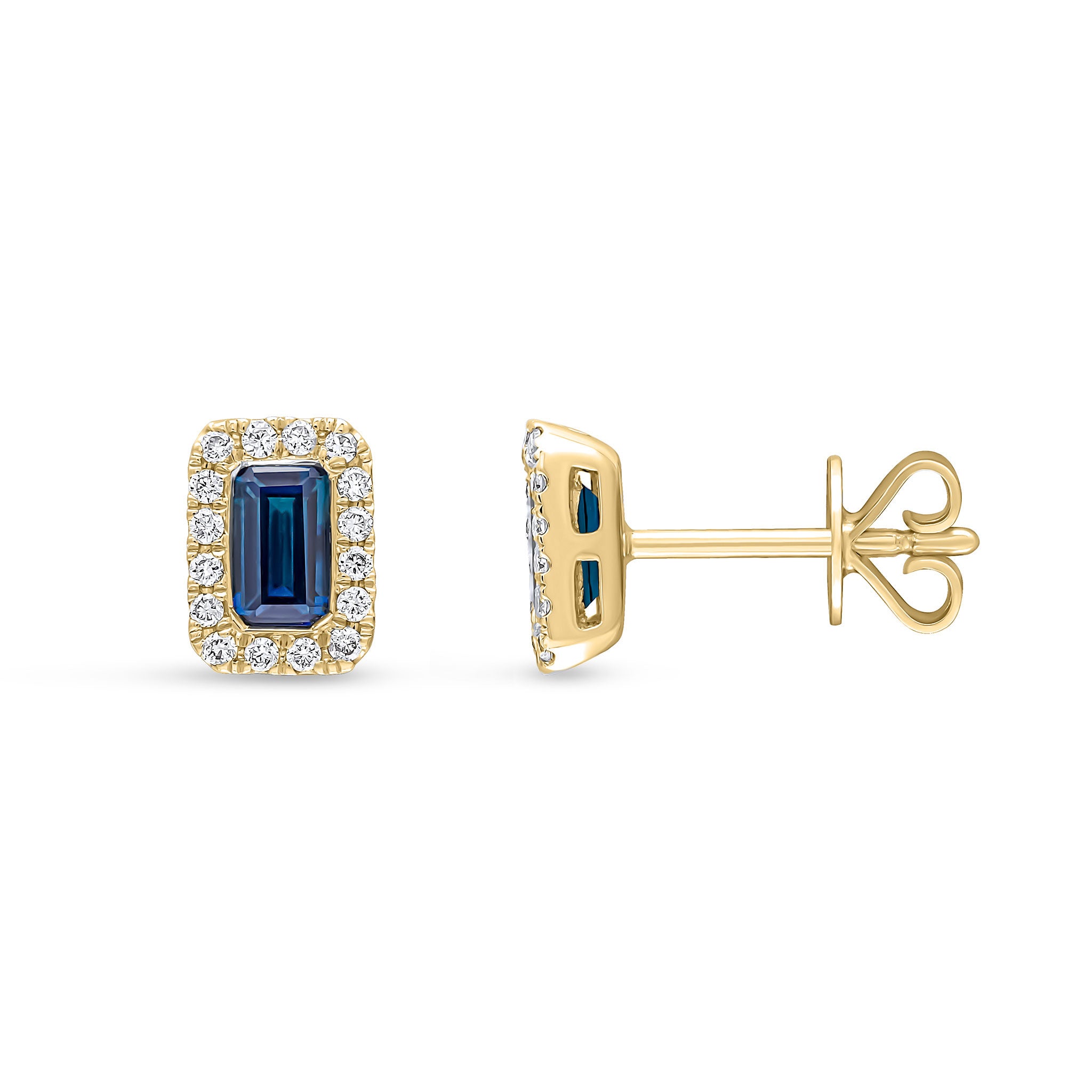 18ct Yellow Gold 5x3 Octagon Sapphire & Diamond Microset Cluster Earrings