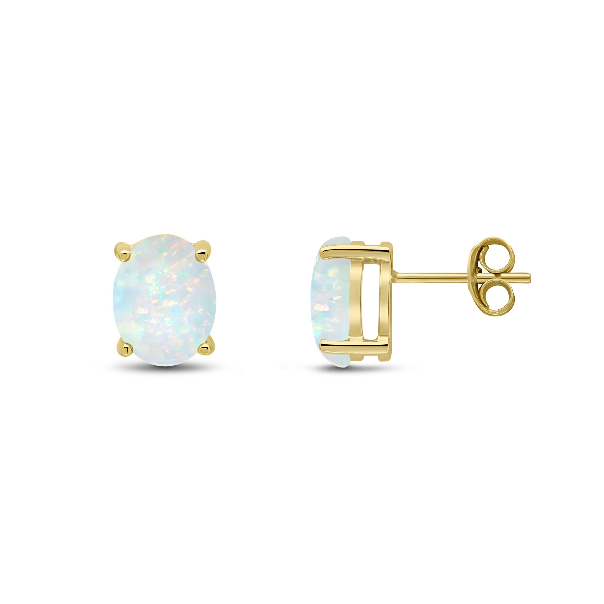 9ct Yellow Gold 9x7 Oval Opal Claw Earrings