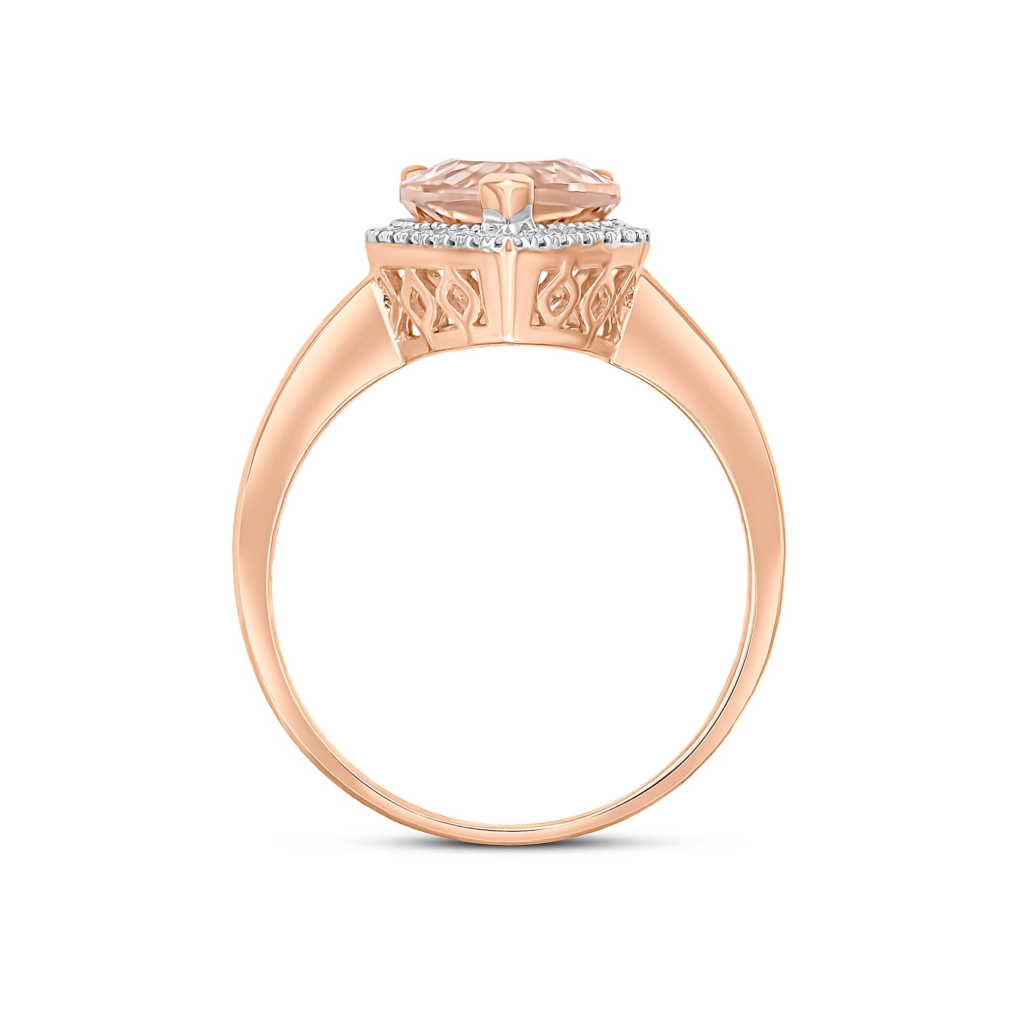 9CT ROSE GOLD 10X8 PEAR MORGANITE & DIAMOND CLUSTER RING 1