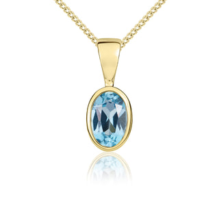 9ct yellow gold 6 x 4 mm oval Swiss Blue Topaz rubover pendant