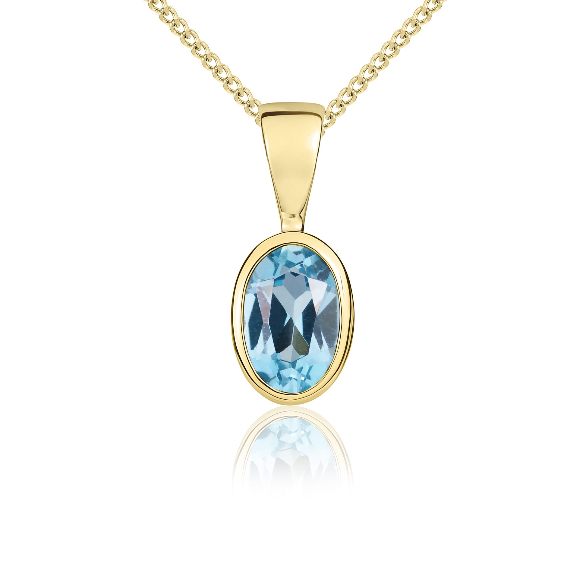 9ct yellow gold 6 x 4 mm oval Swiss Blue Topaz rubover pendant