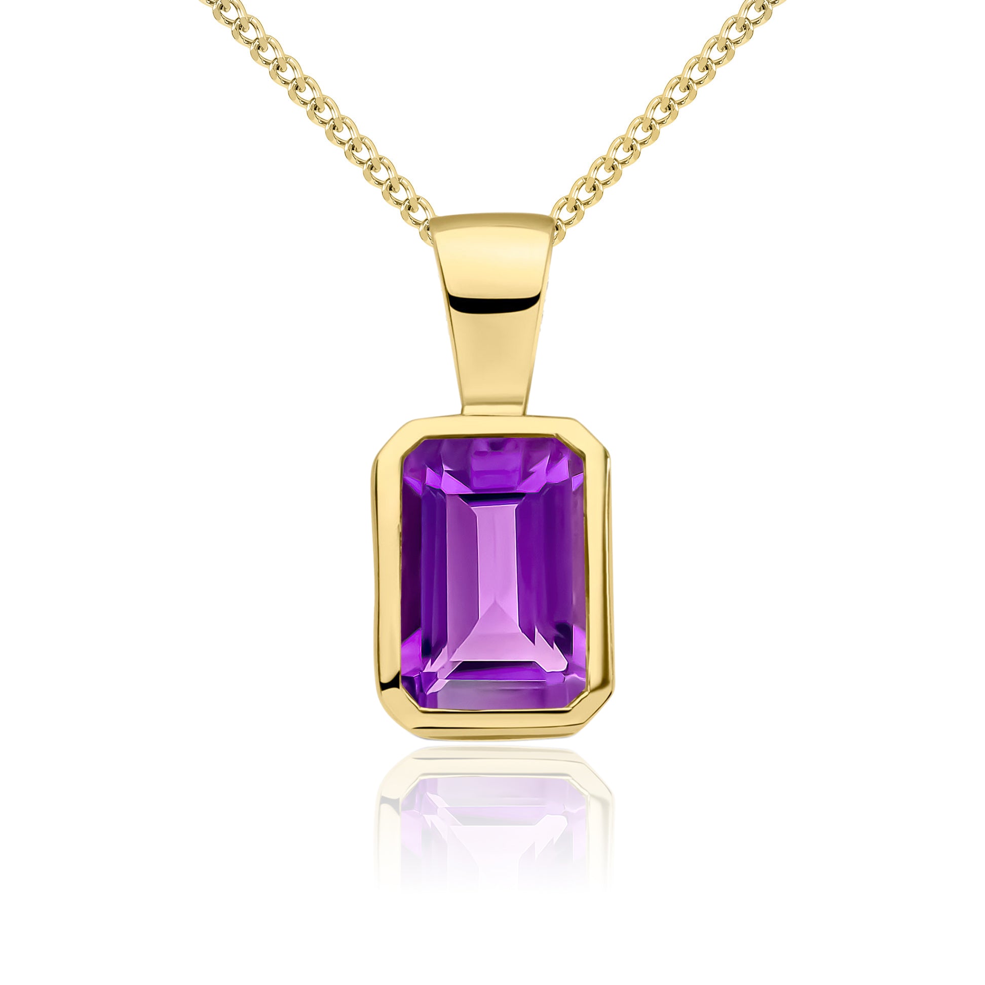 9ct Yellow Gold 7x5 Octagon Amethyst Rubover Pendant