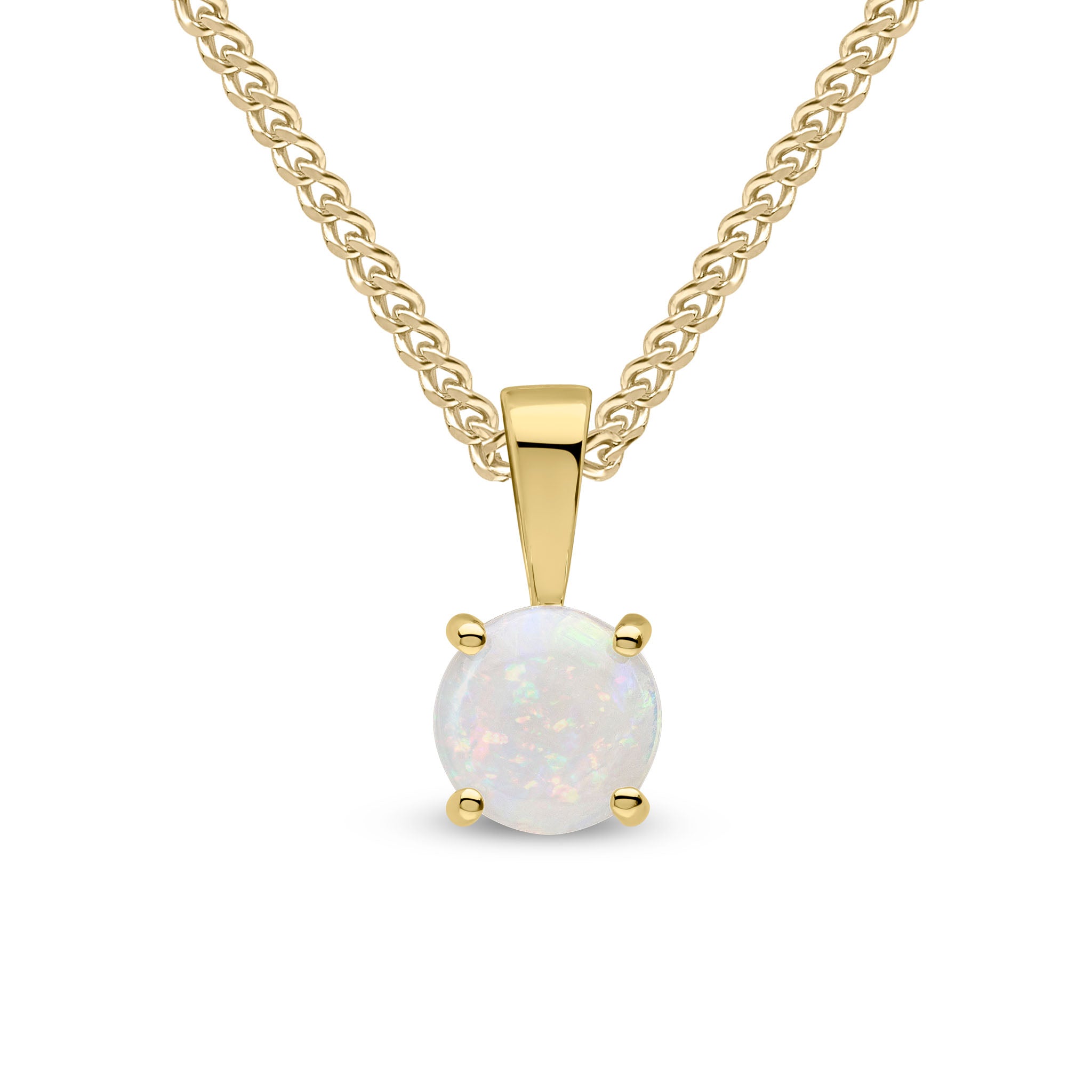 9ct Yellow Gold 6mm Round Opal 4 Claw Pendant