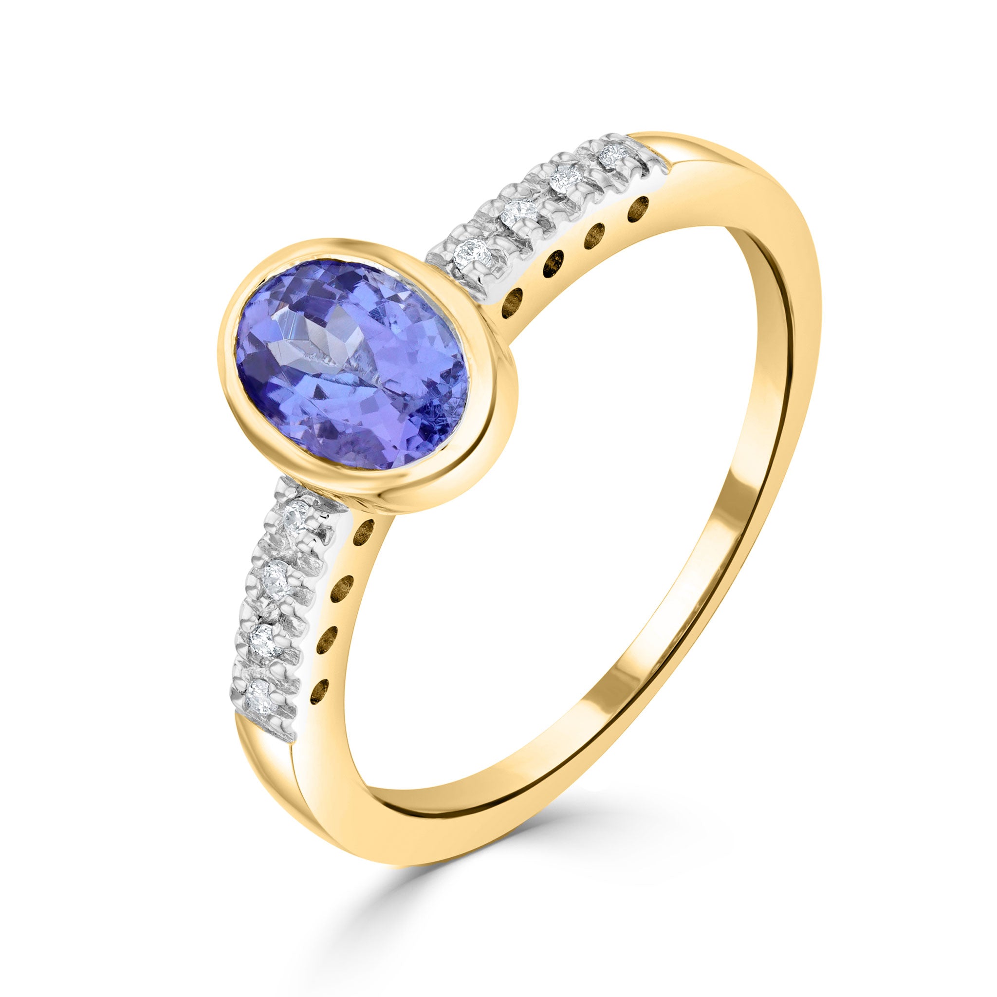 9ct Yellow Gold Oval Tanz & Diamond S/S Rose Gold