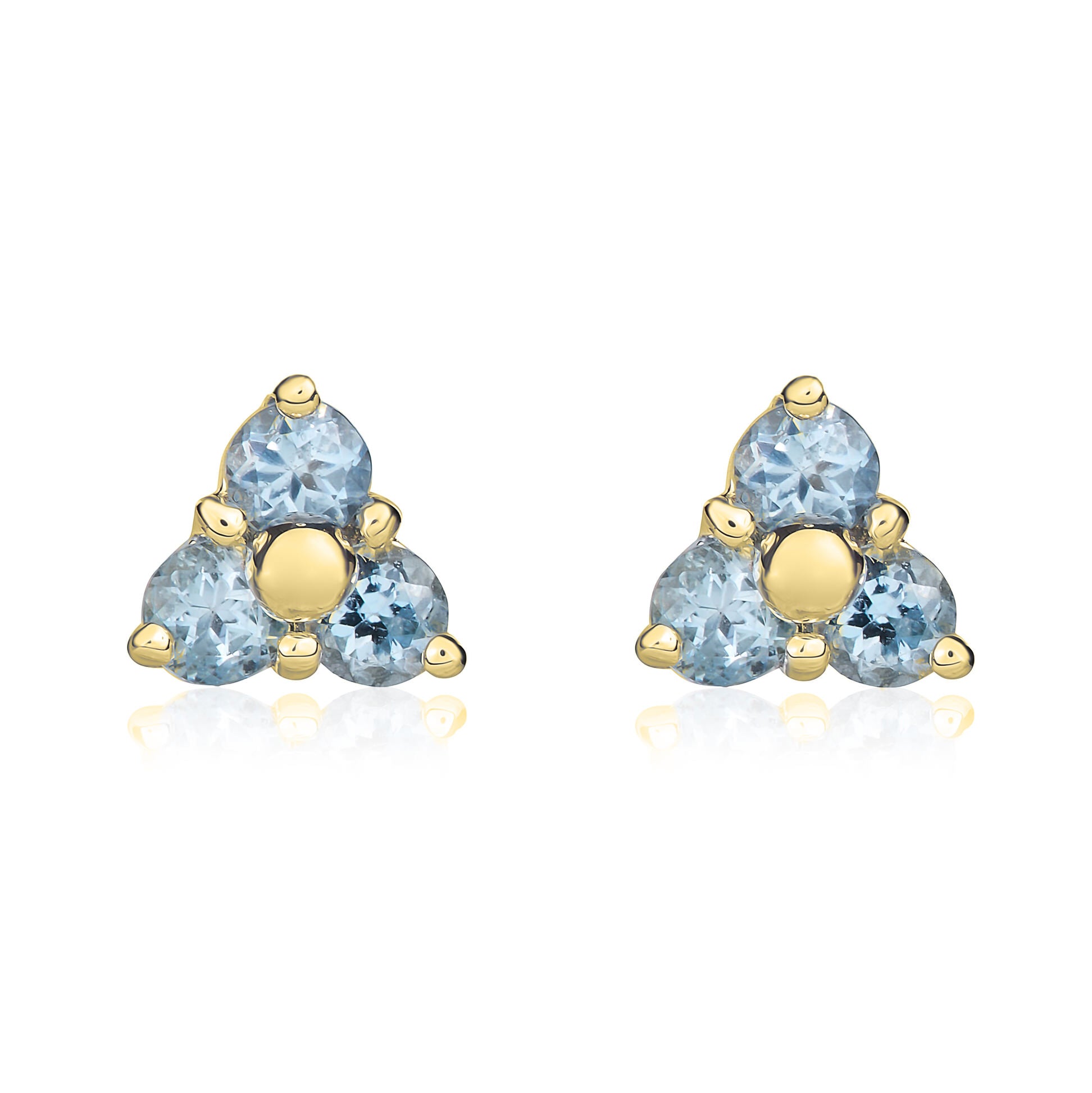 9ct Yellow Gold Round Aquamarine Claw Set Trefoil Earrings