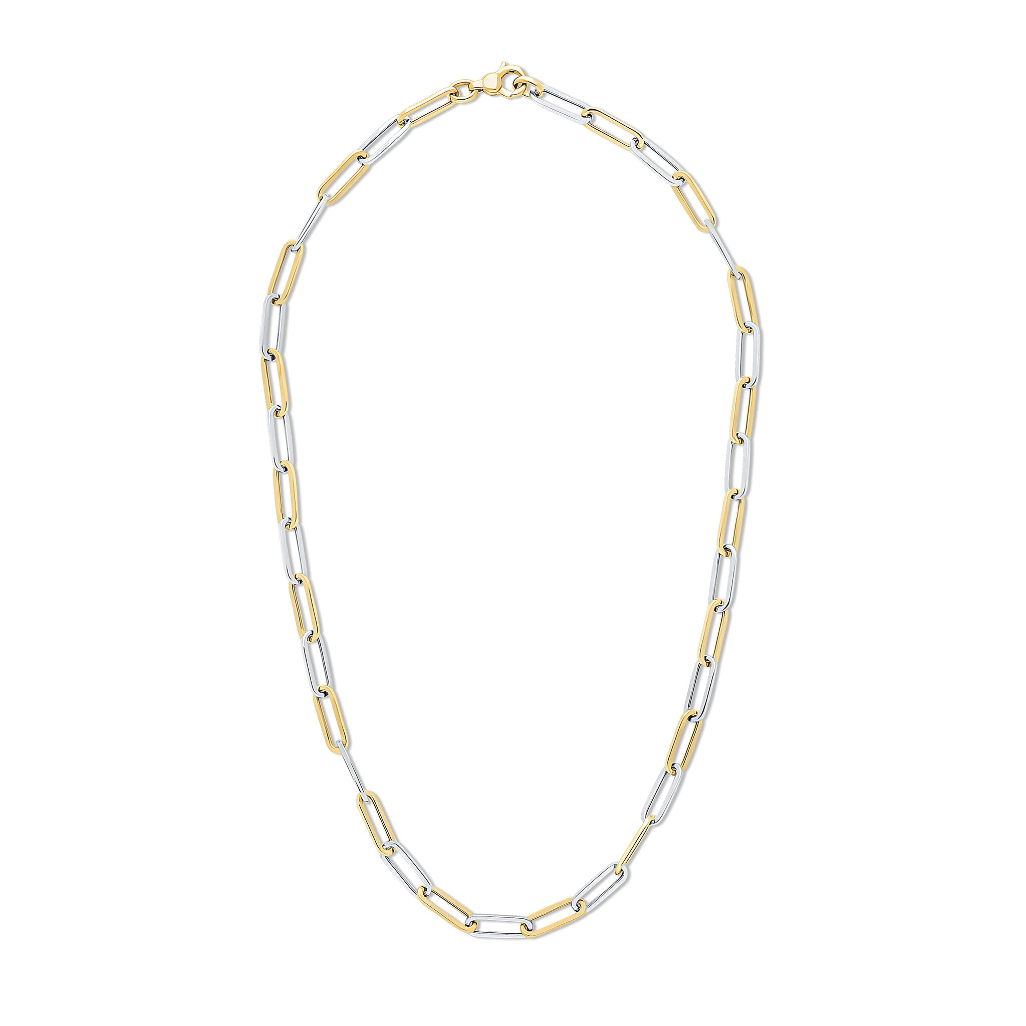 9ct Yellow and White Gold Oval Paperchain Link Necklace 18 Inches