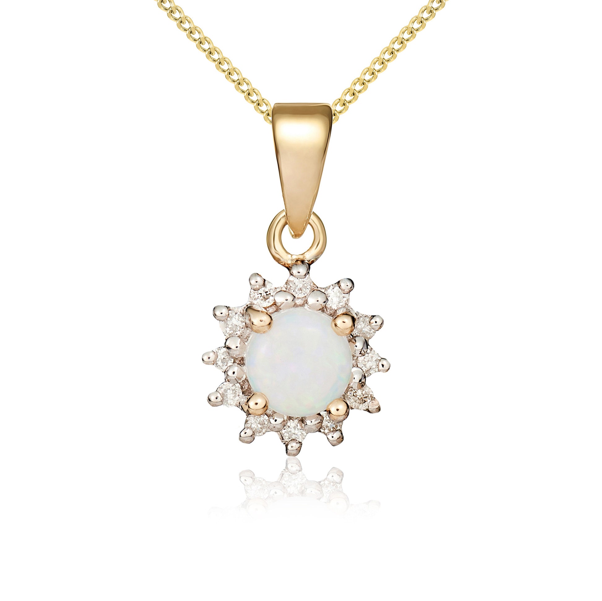 9ct Yellow Gold Round Opal & Diamond Cluster Pendant