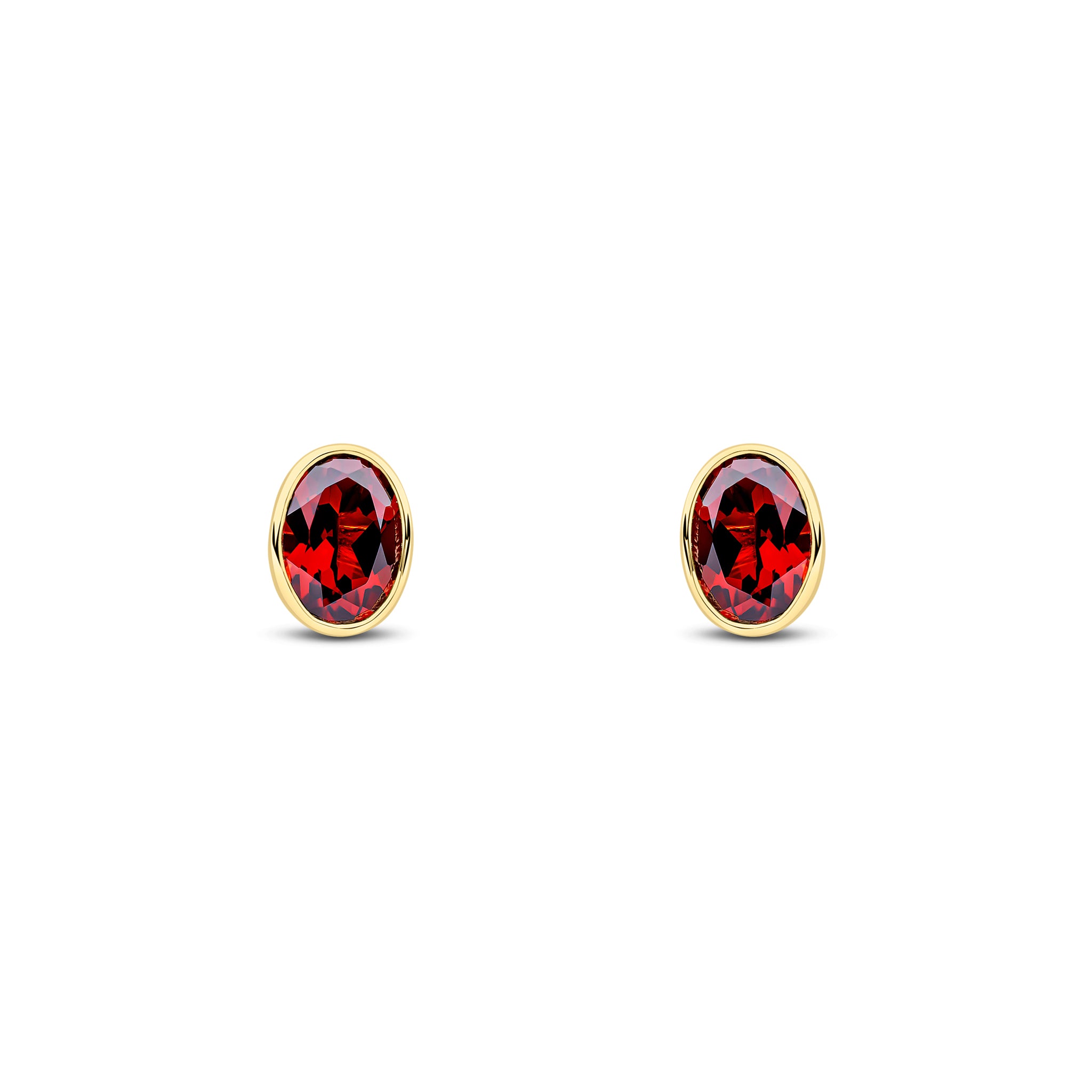 9ct Yellow Gold 7x5 Oval Garnet Rubover Earstuds