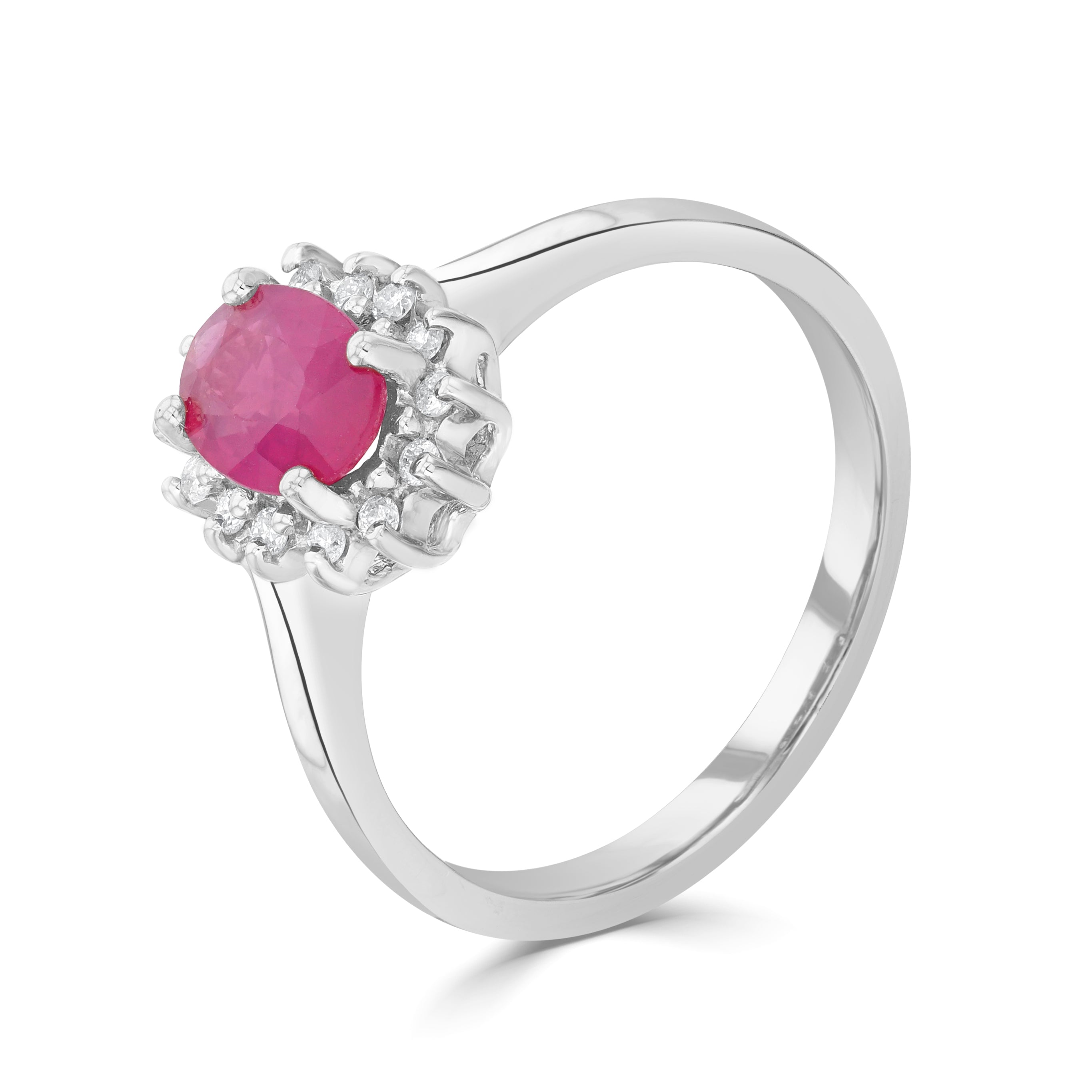 9ct White Gold 7x5 Oval Ruby & Diamond Claw Set Cluster Ring