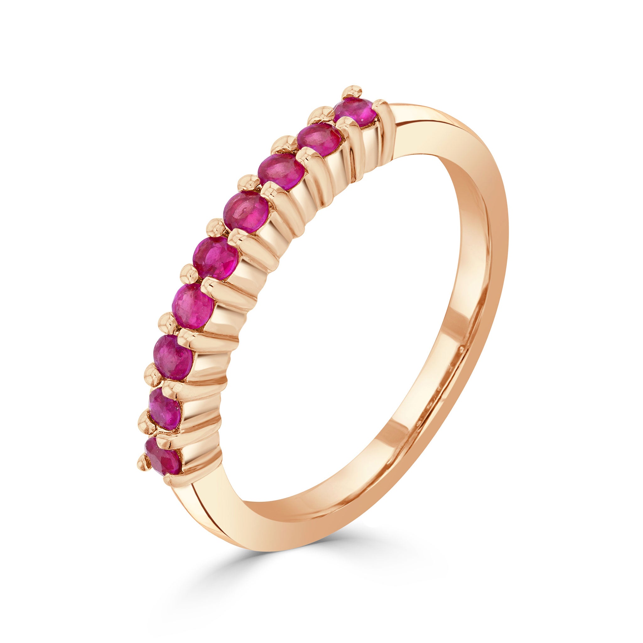 9ct Rose Gold Round Ruby Claw Set 9 Stone Ring