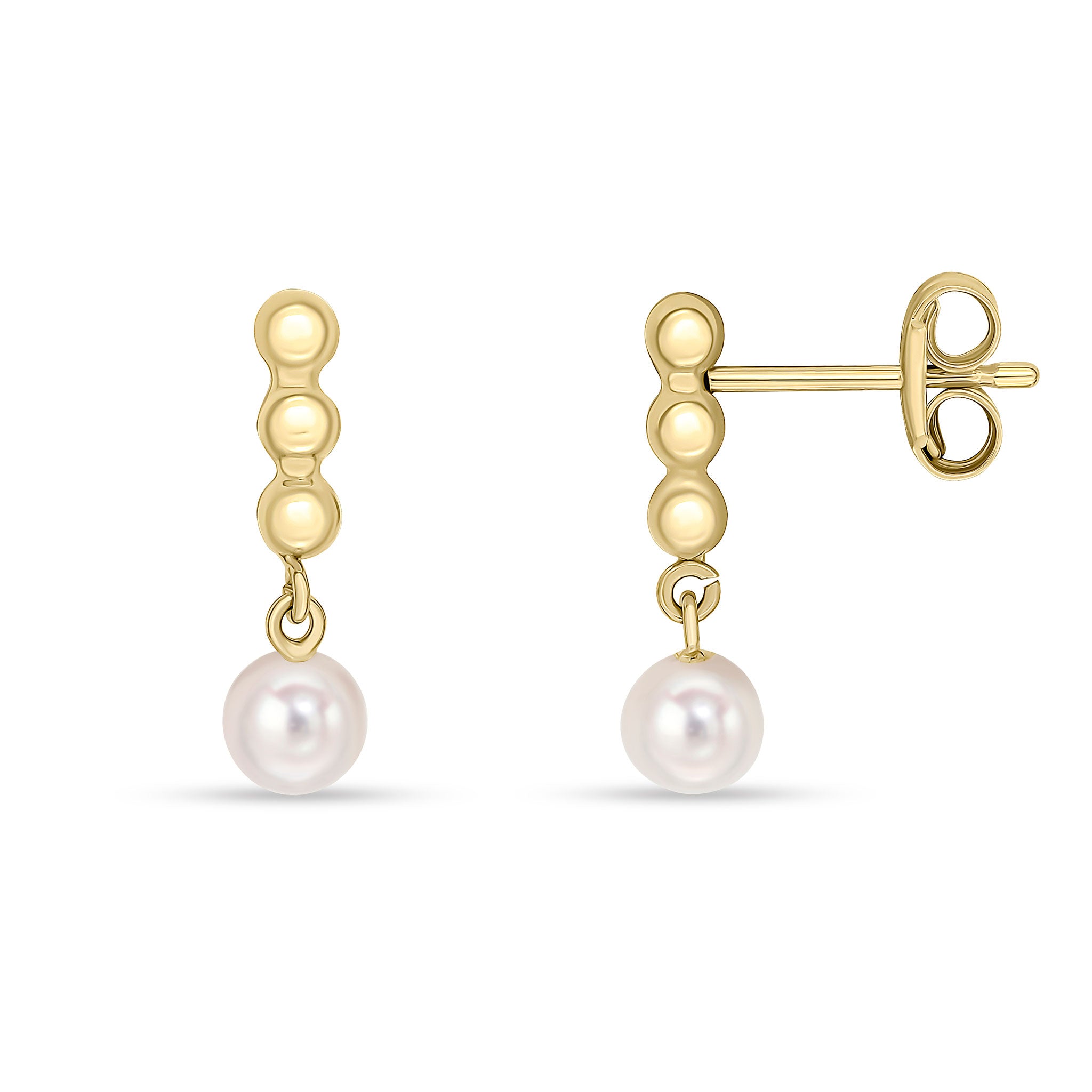 9ct yellow gold Beaded Bar And cultured freshwater pearl Drop Earrings