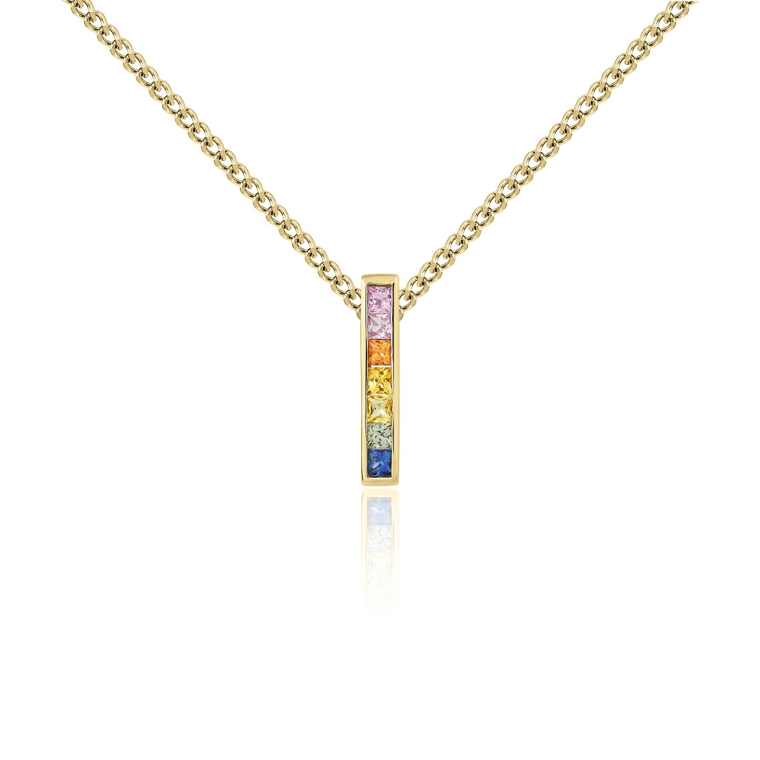 9ct Yellow Gold Square Multi-Sap Bar Pend