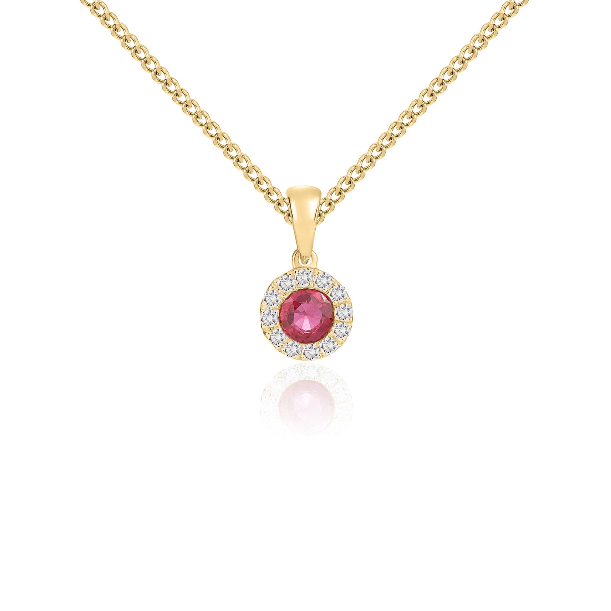 18ct Yellow Gold 4mm Round Ruby and Diamond Microset Cluster Pendant with Plain Loop