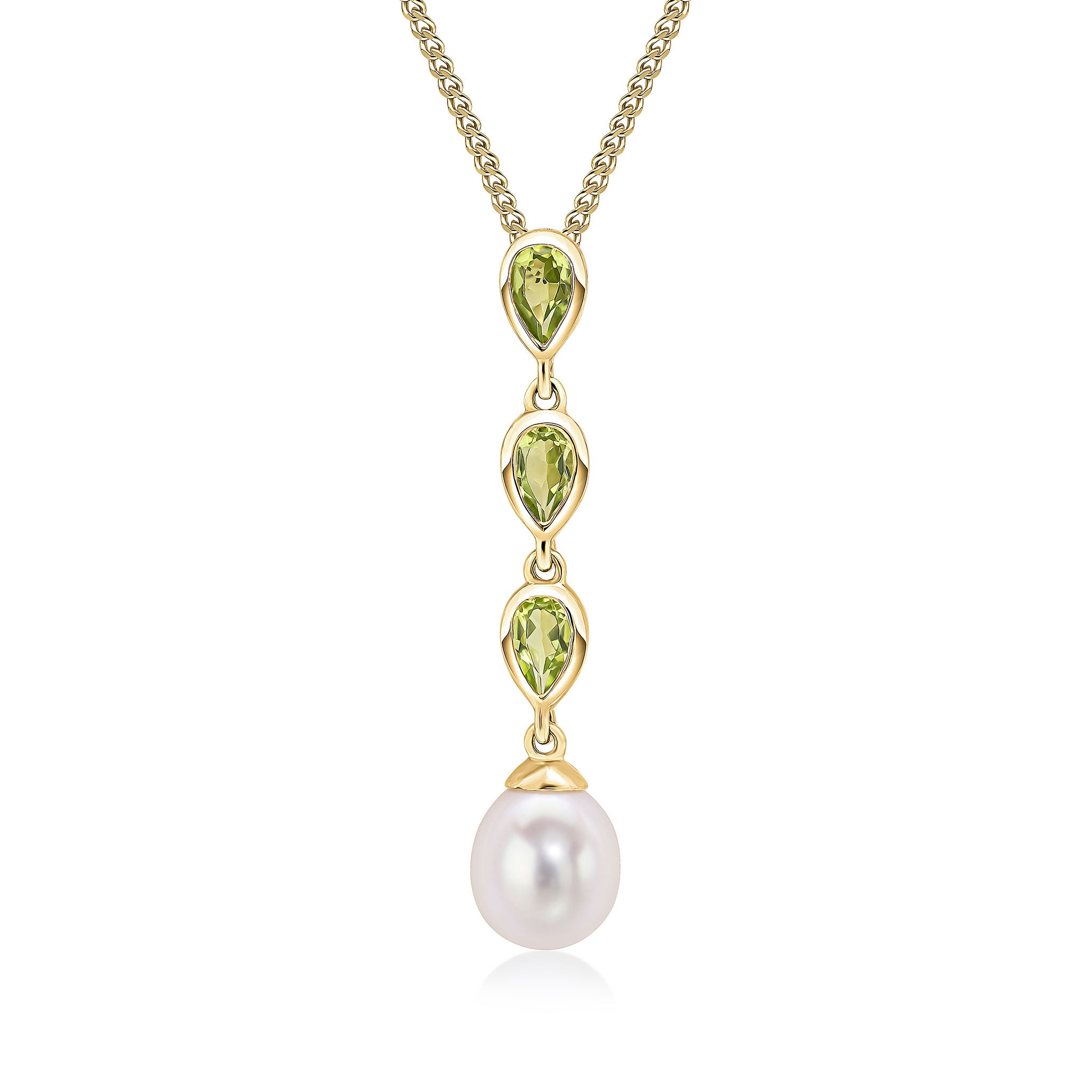 9ct Yellow Gold Pearl & Triple Pear Shape Peridot Drop Pendant