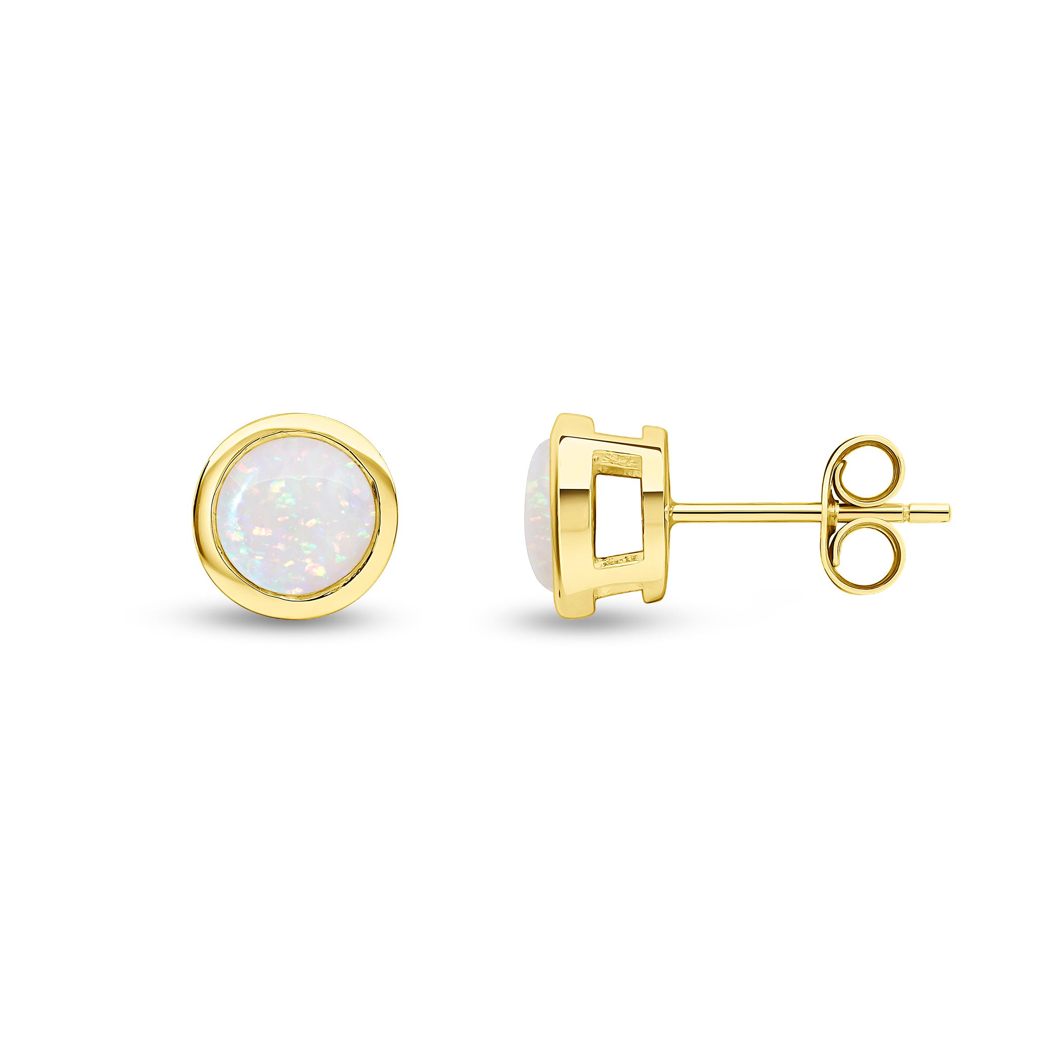 9ct yellow gold 6mm Round Opal rubover Earrings