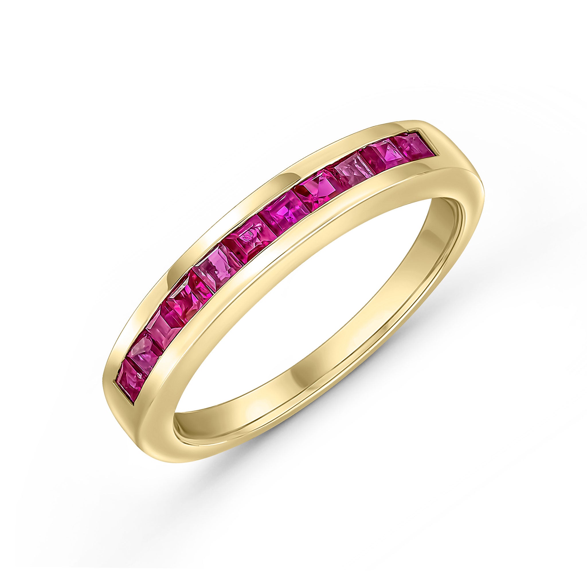 9CT YG SQUARE RUBY 11ST CHANNEL SET 1/2 ETERNITY RING 1