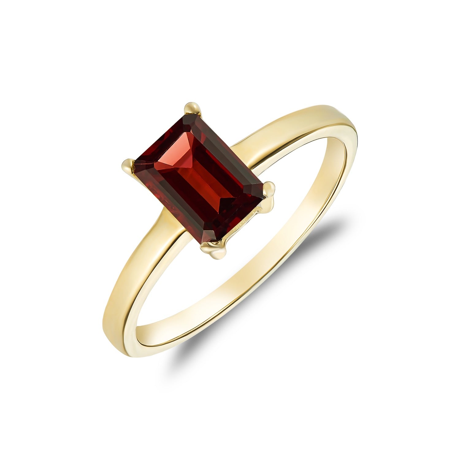 9ct Yellow Gold 7x5mm Octagon Garnet Claw Set Single Stone Ring
