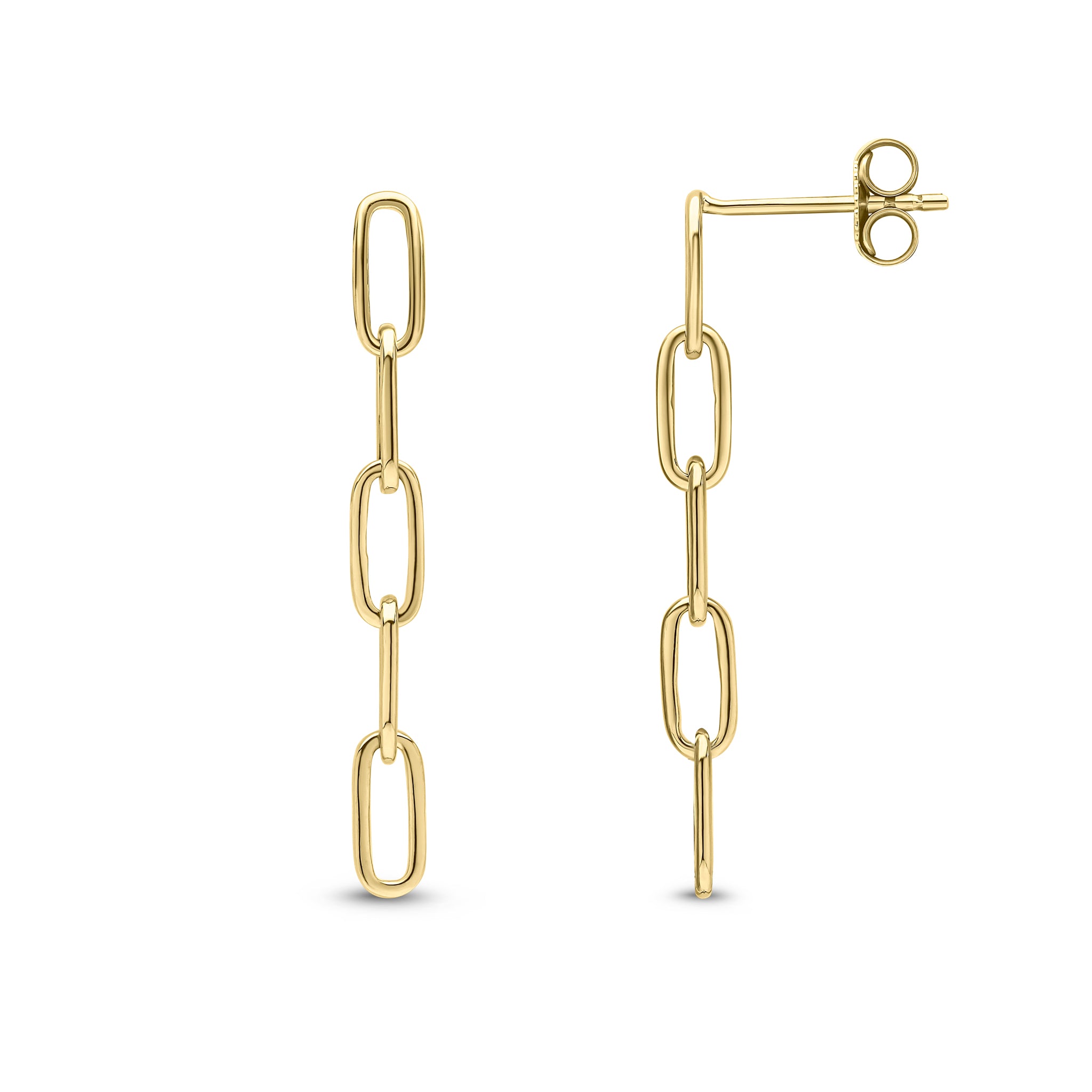 9ct Yellow Gold Paperchain Drop Earrings 32mm Long