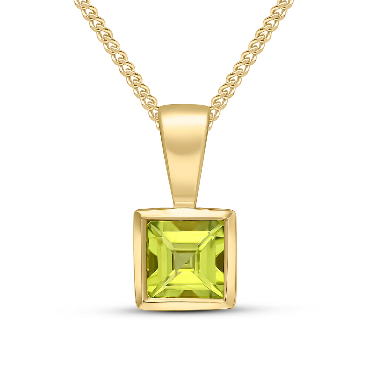 9ct Yellow Gold 4mm Square Peridot Rubover Pendant