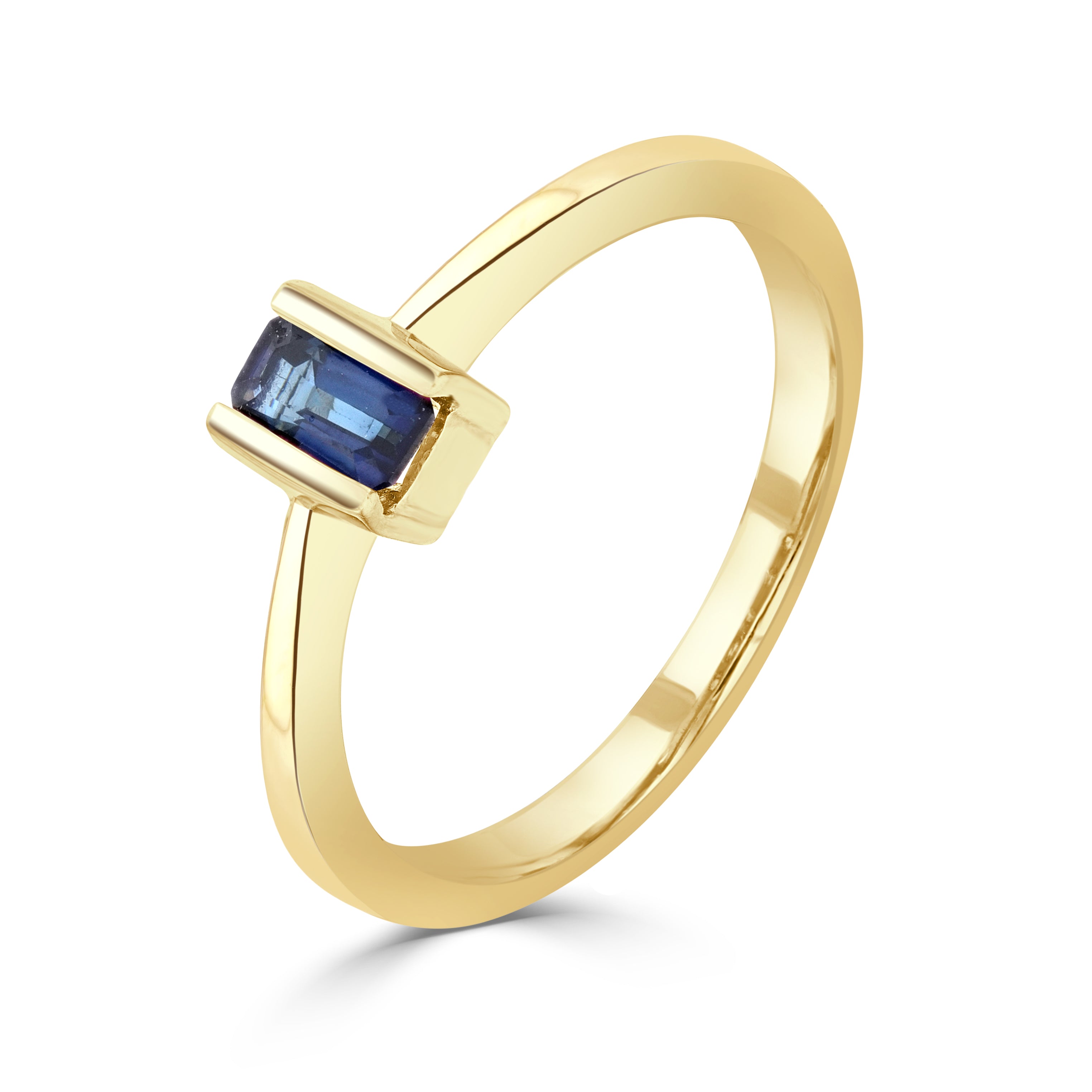 9ct Yellow Gold 5x3mm Octagon Sapphire Bar Set Single Stone Ring