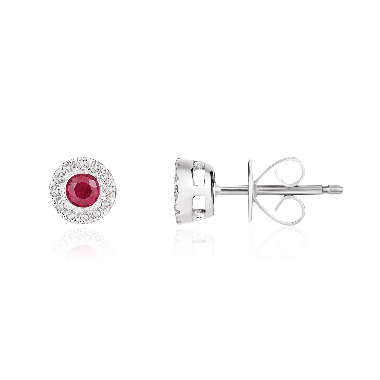18ct White Gold 3mm Round Ruby and Diamond Microset Cluster Earrings