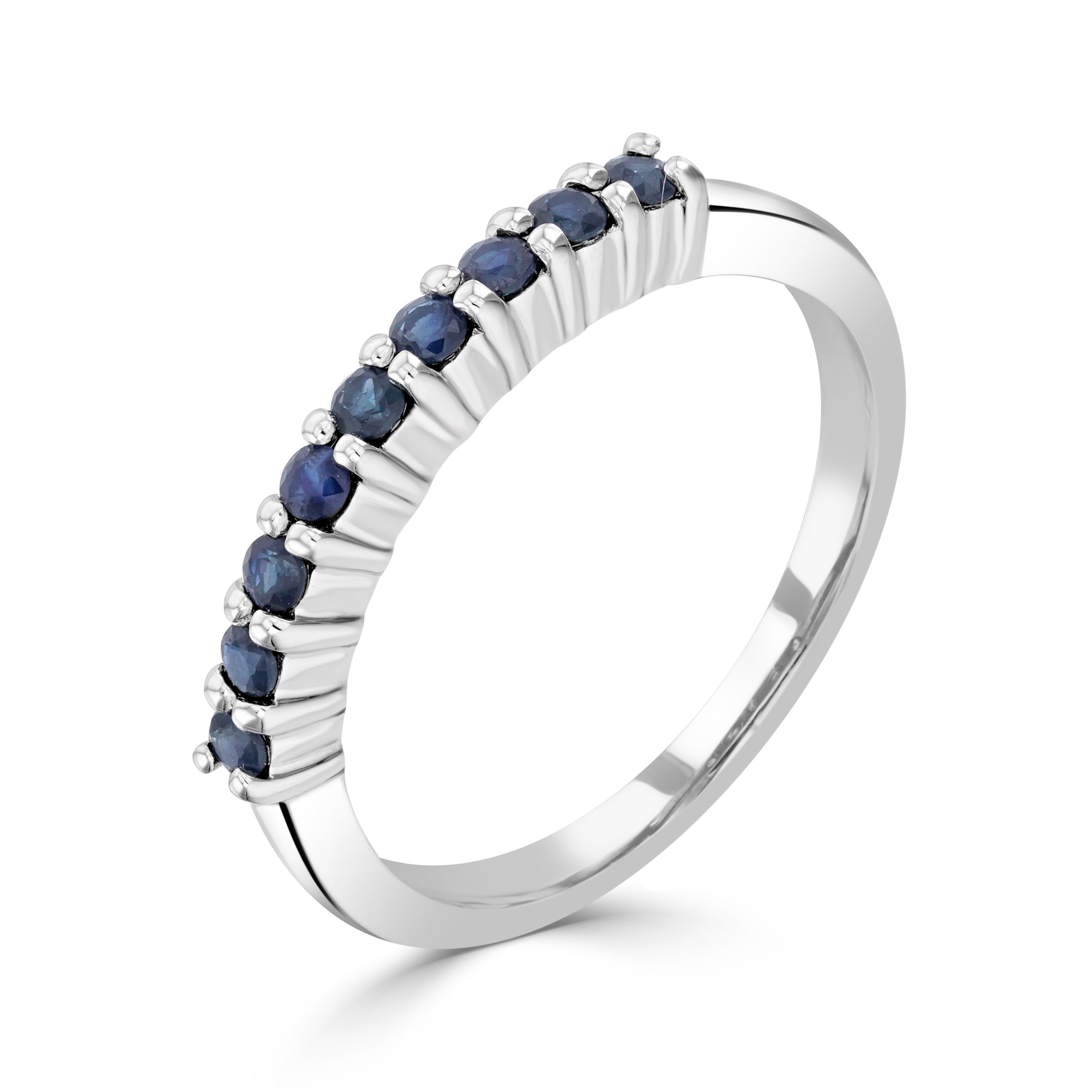 9ct White Gold Round Sapphire Claw Set 9 Stone Ring