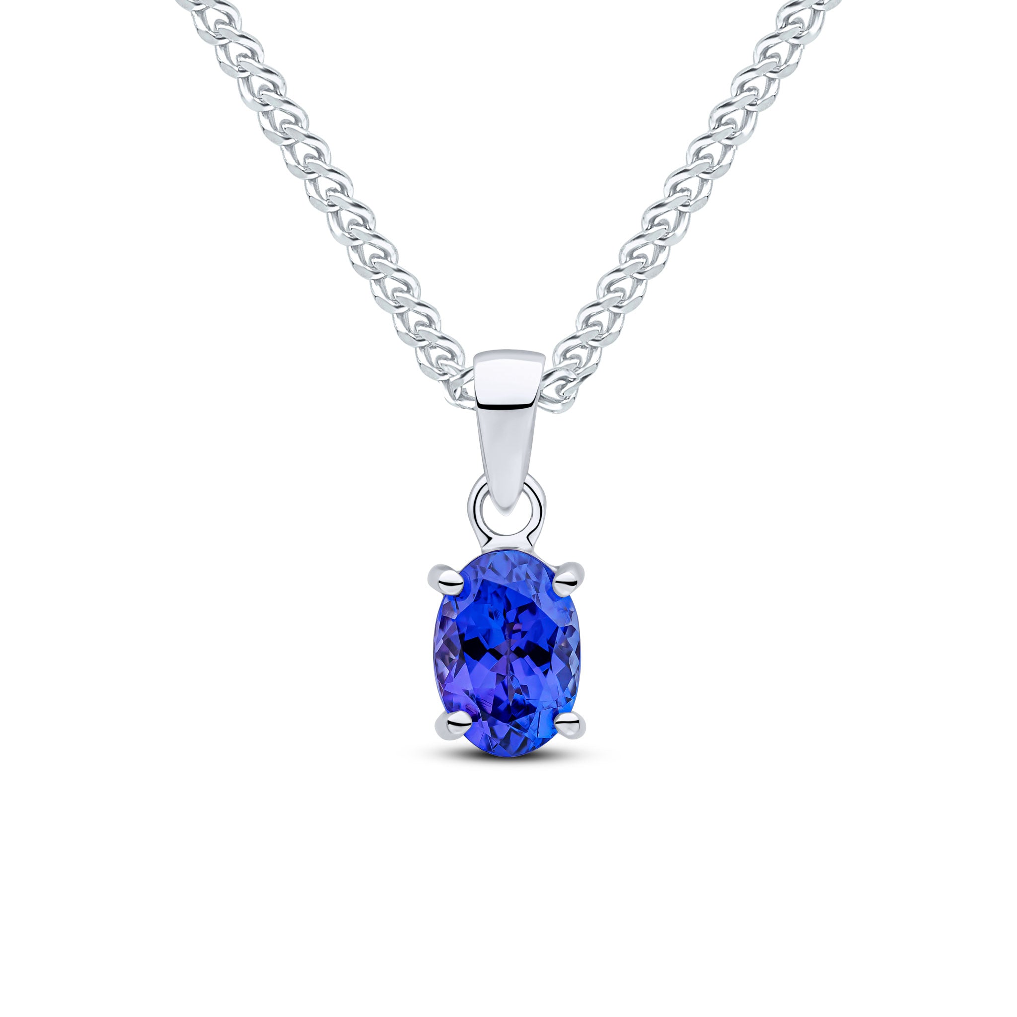 9ct White Gold 7x5mm Oval Tanzanite Claw Set Pendant