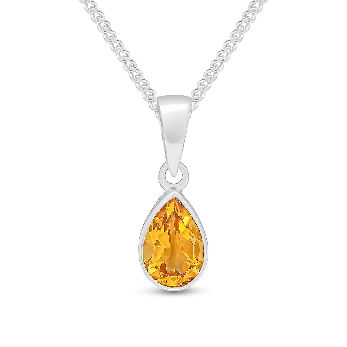 9ct White Gold 7x5 Pear Shape Citrine Rubover Pendant