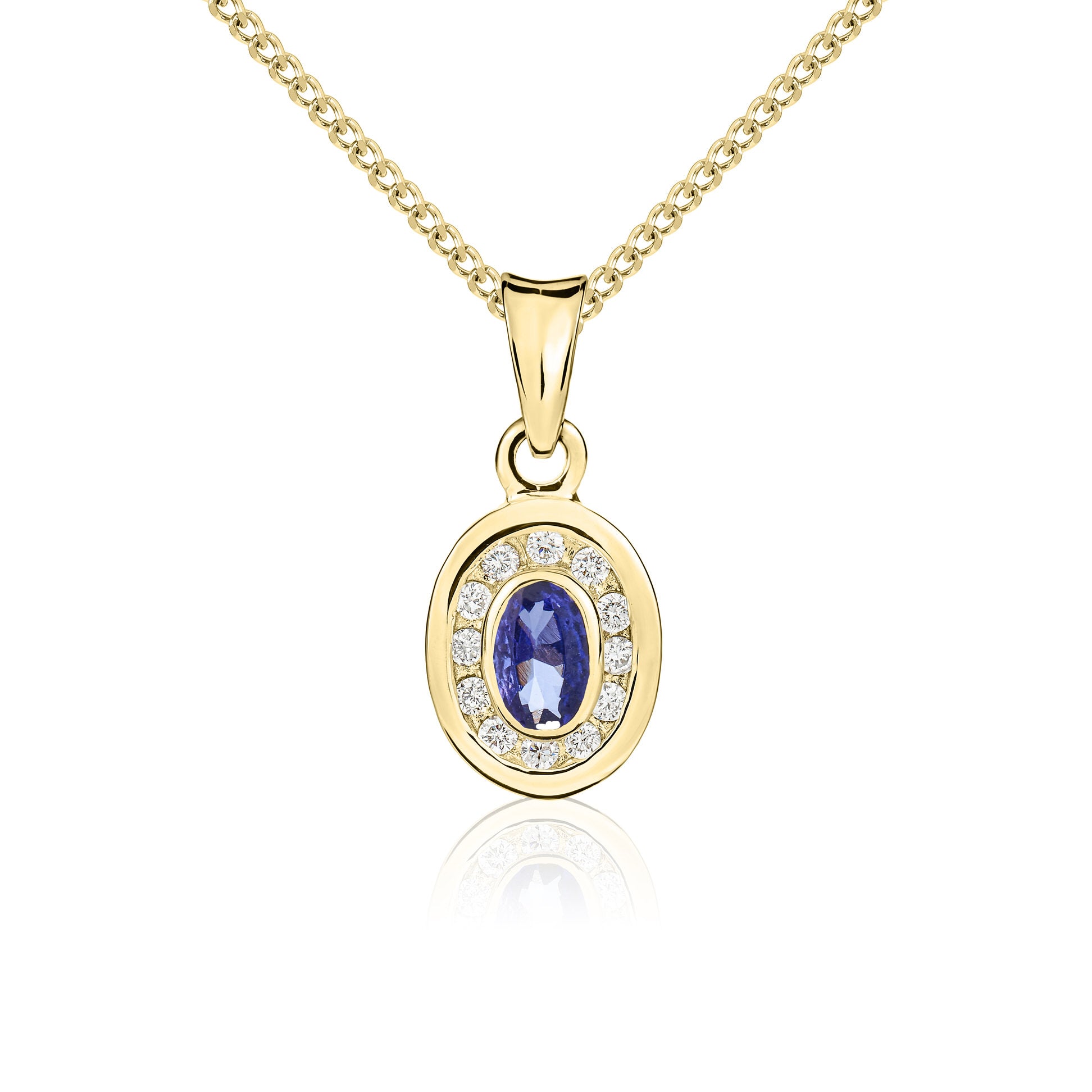9ct Yellow Gold Oval Tanzanite & Diamond Clust Pen