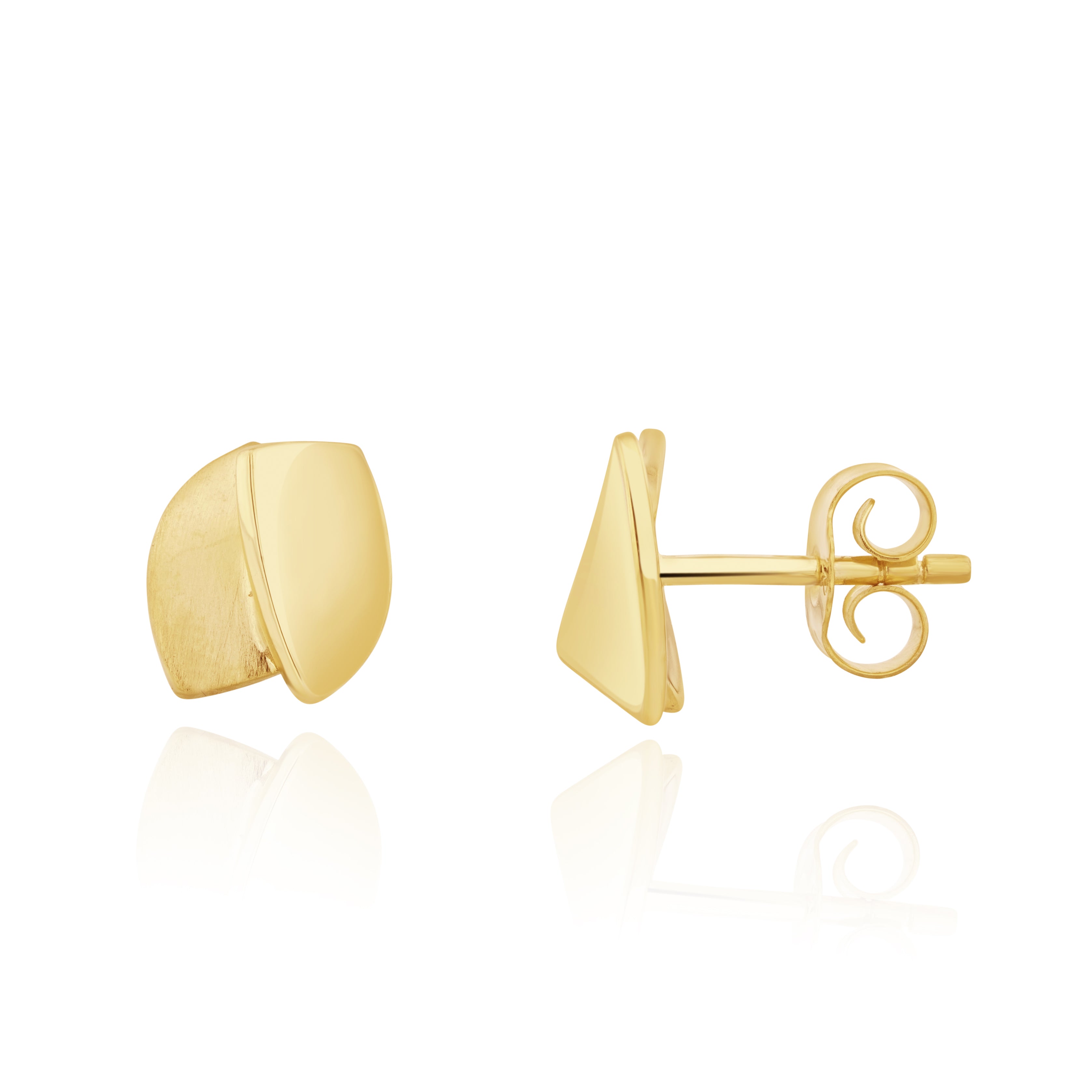 9ct Yellow Gold Polished Satin Overlap Stud Earrings