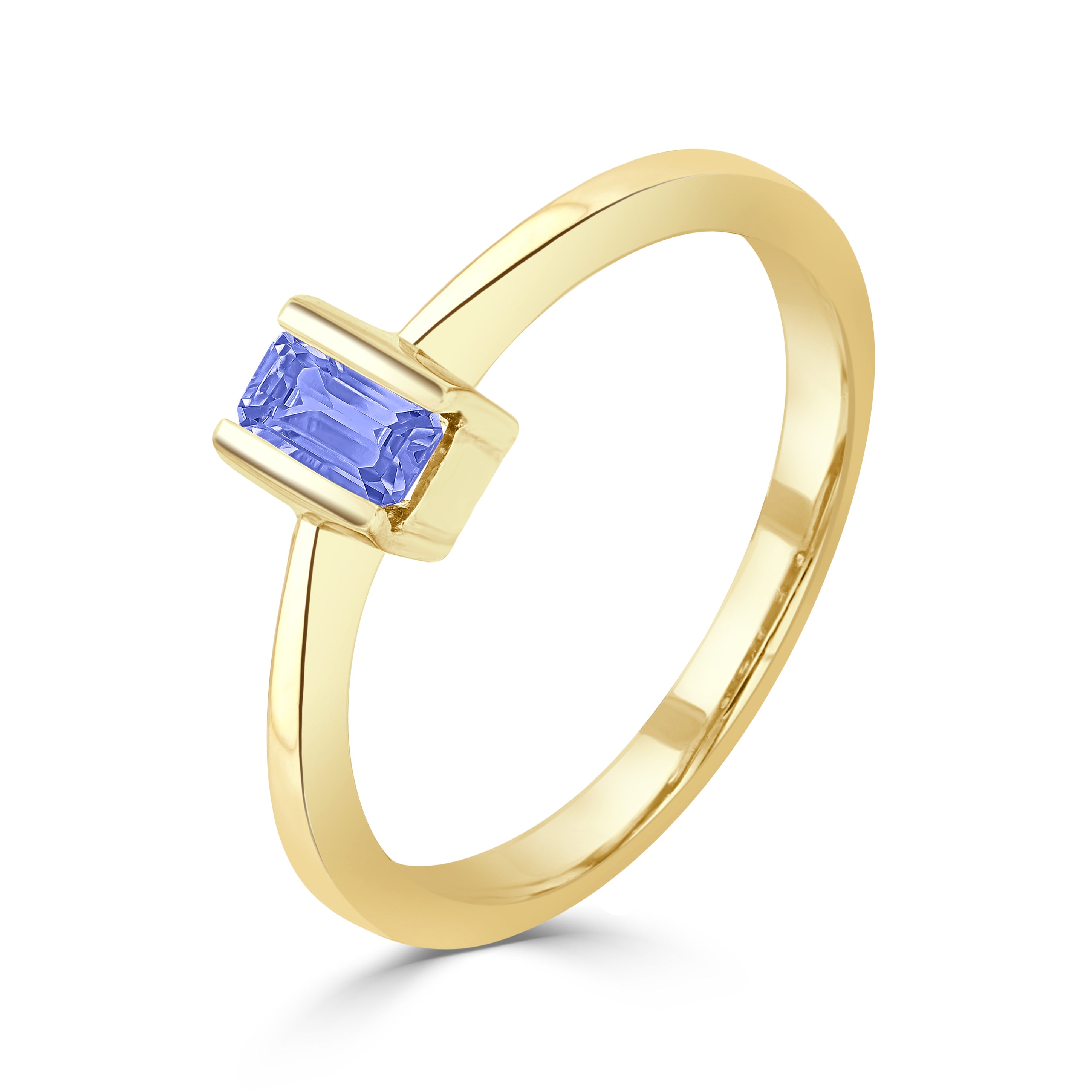 9ct Yellow Gold 5x3mm Octagon Tanzanite Bar Set Single Stone Ring