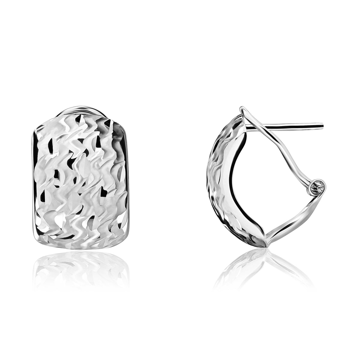 9ct White Gold Wide Pattern Peg & Clip Earrings
