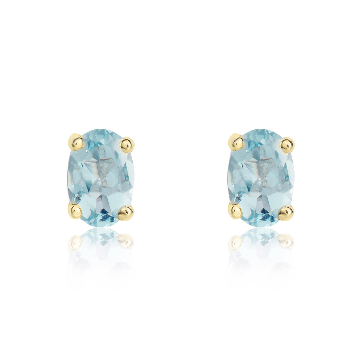 9ct Yellow Gold Oval Aquamarine Claw Stud Earrings