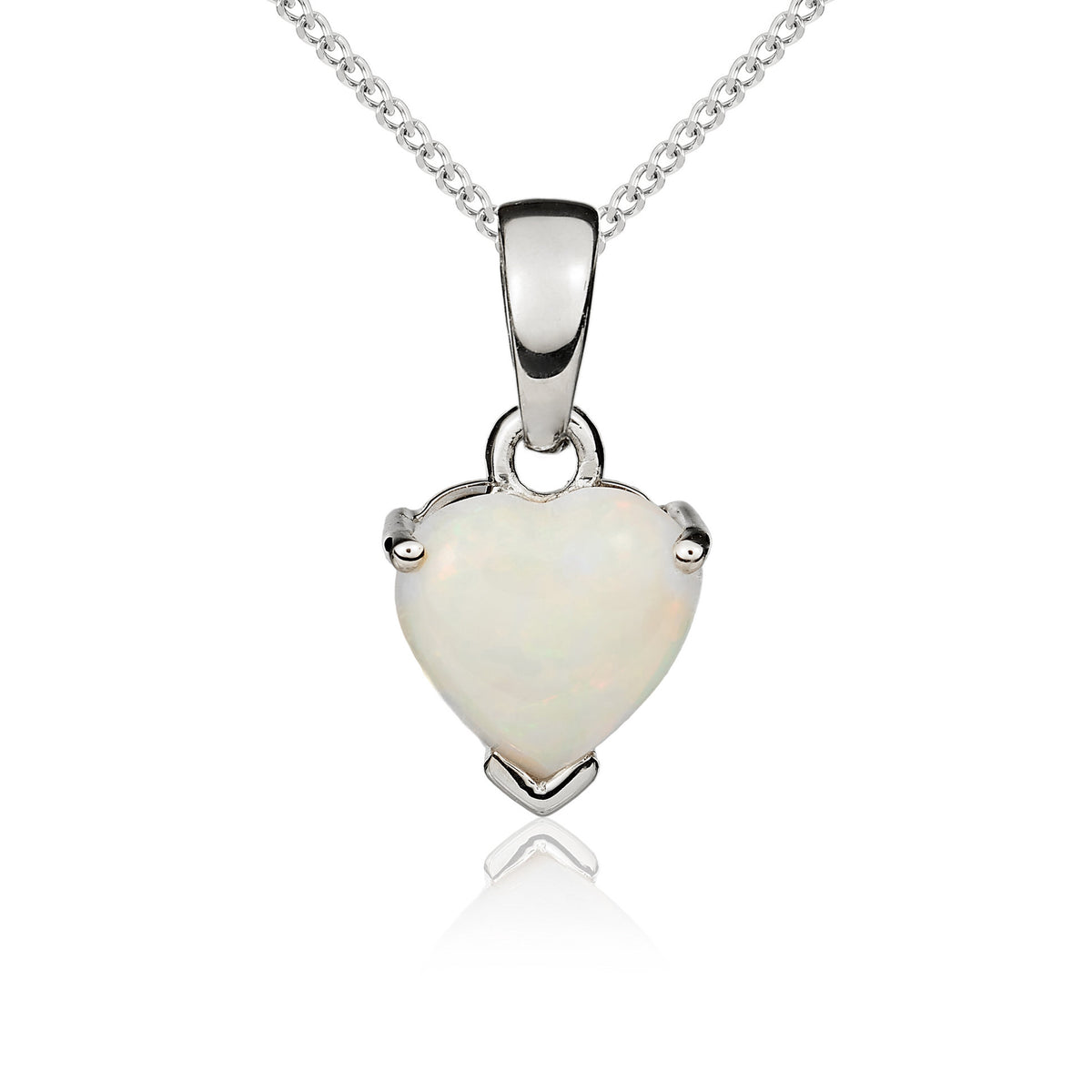 9ct White Gold 8mm Heart Opal Claw Pendant