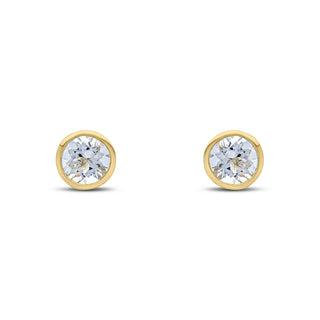 9ct yellow gold 6mm Round aquamarine rubover Earrings
