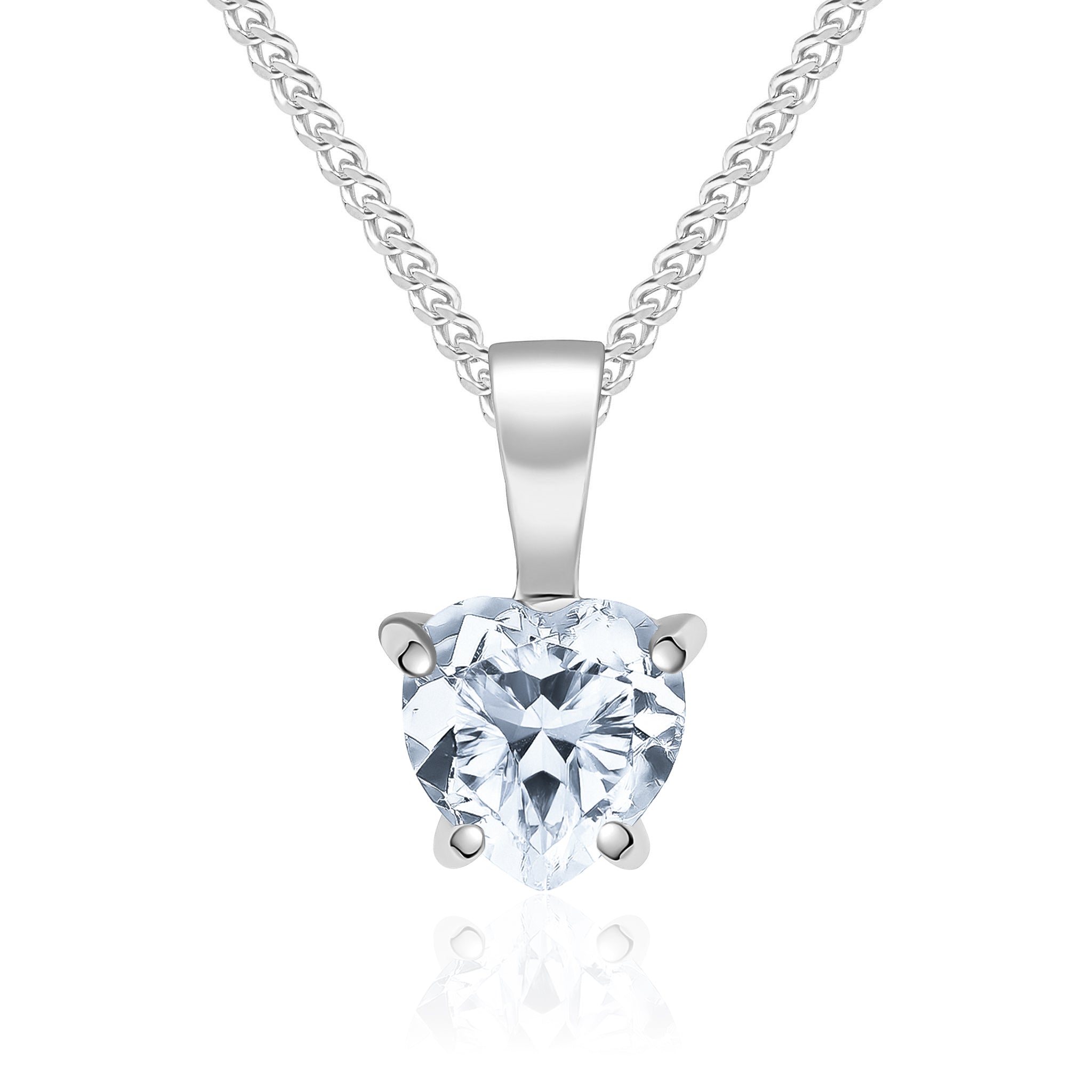 9ct White Gold 6mm Heartshape CZ Claw Set Pendant