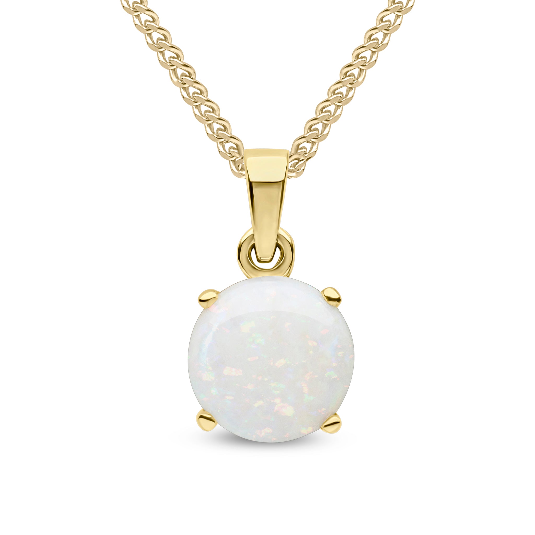 9ct Yellow Gold 8mm Round Opal Claw Set Pendant