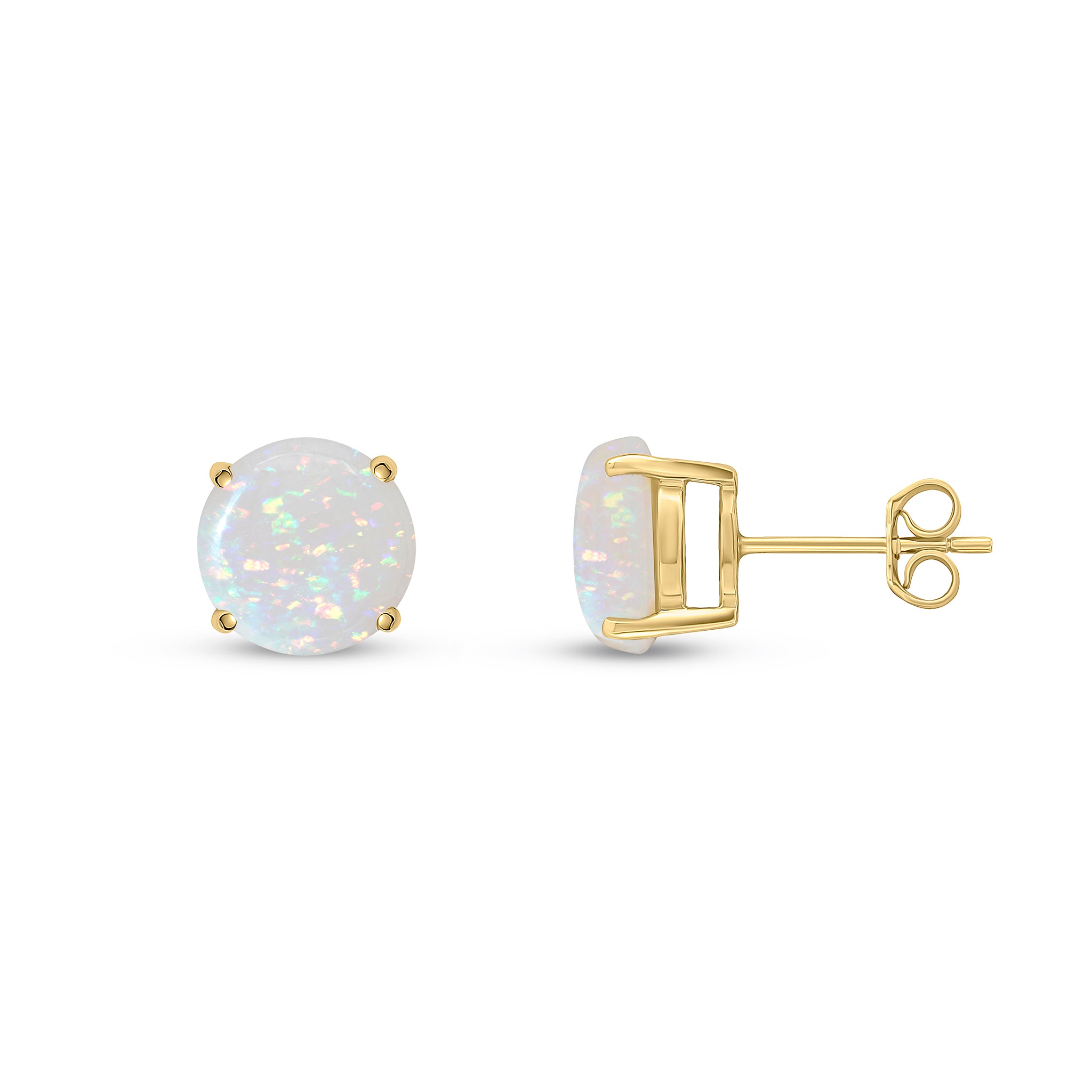 9ct Yellow Gold 8mm Round Opal Claw Set Earrings