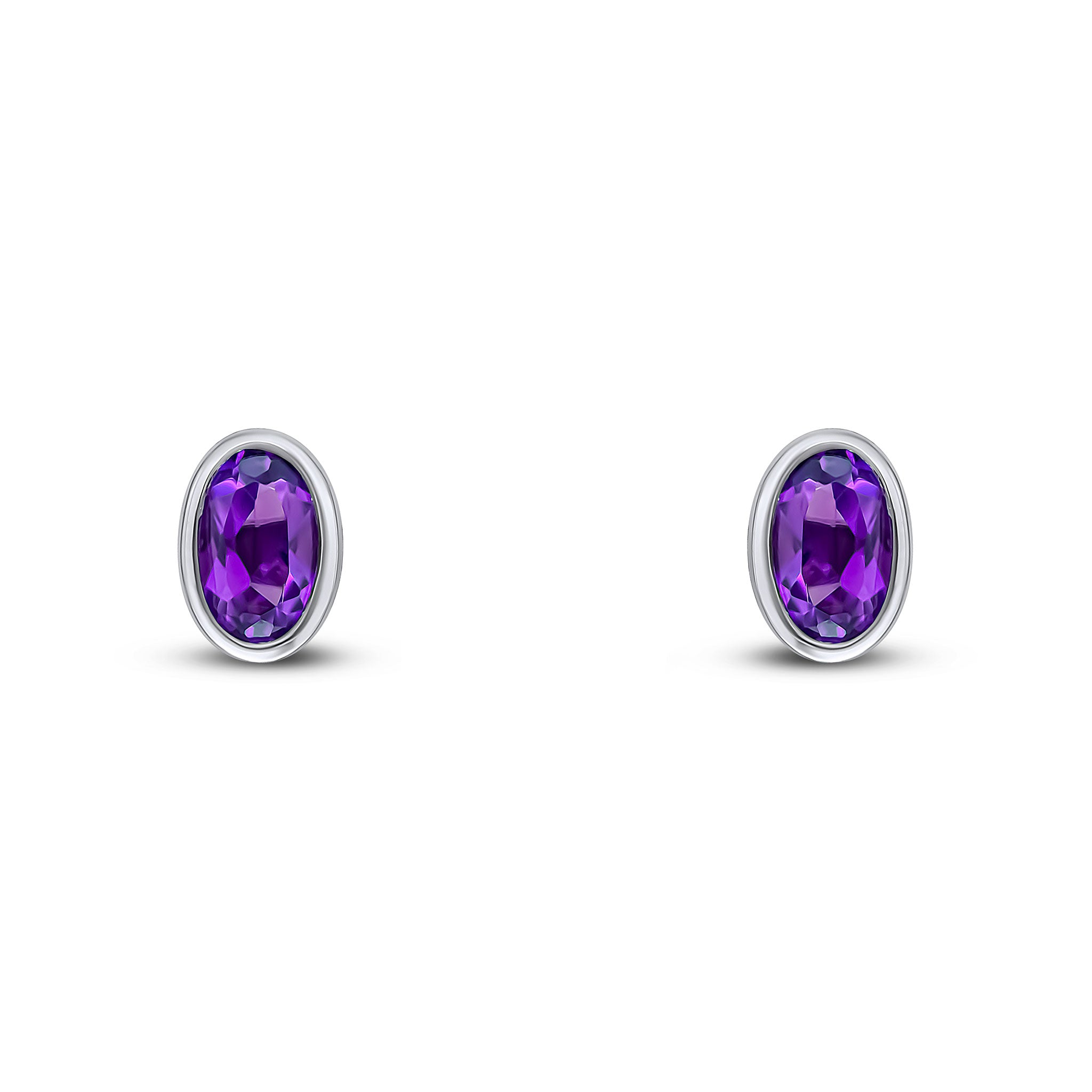 9ct White Gold 5x3mm Oval Amethyst Rubover Single Stone Earrings