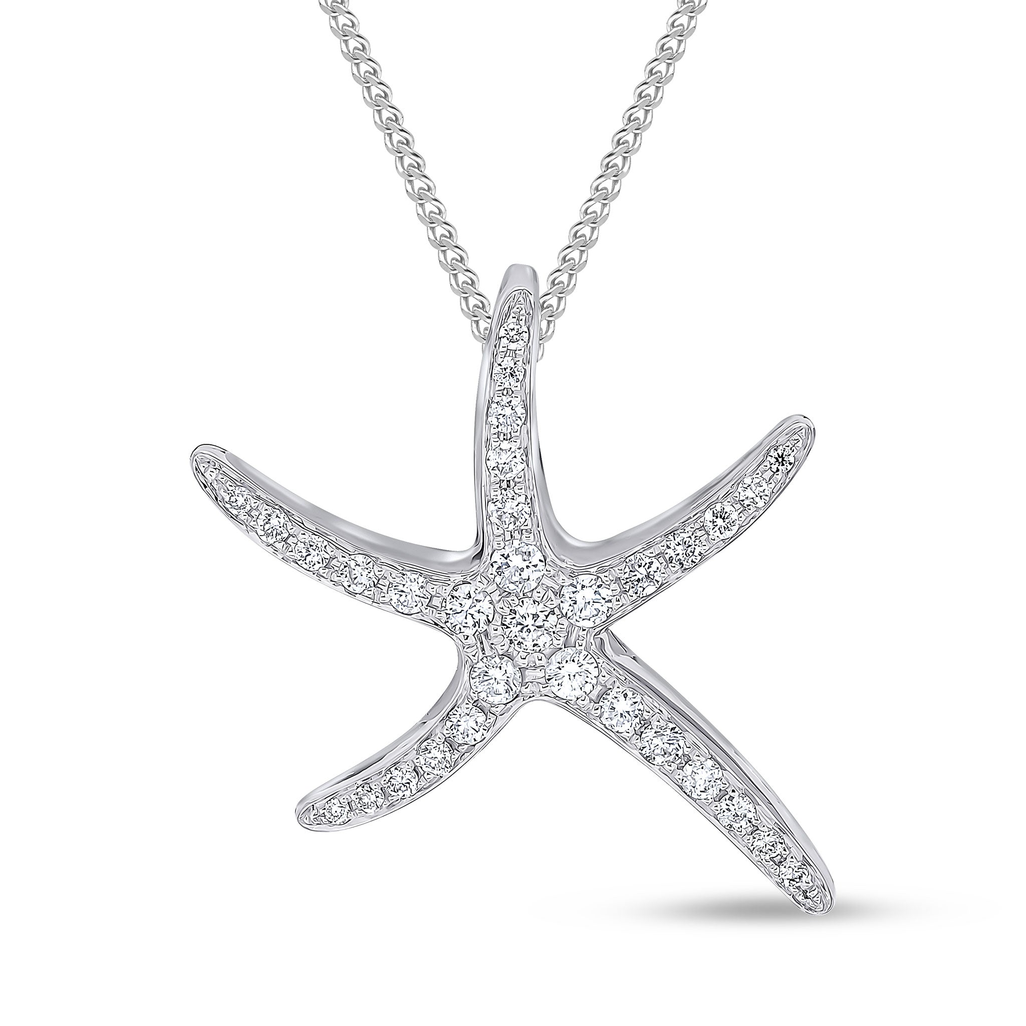 18ct White Gold Diamond Pave Set 'starfish' Pendant Large