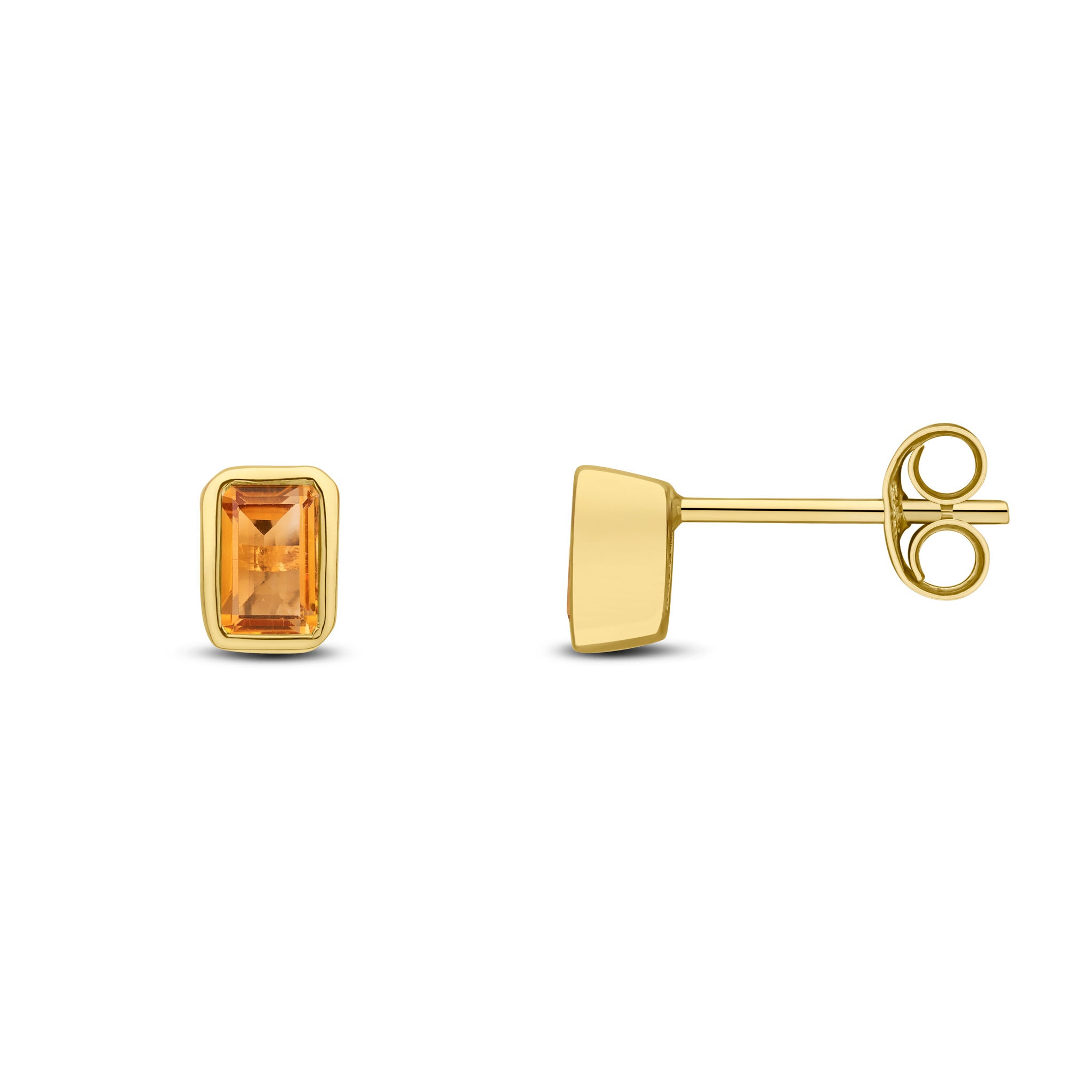 9ct Yellow Gold 5x3 Octagon Citrine Rubover Set Earrings