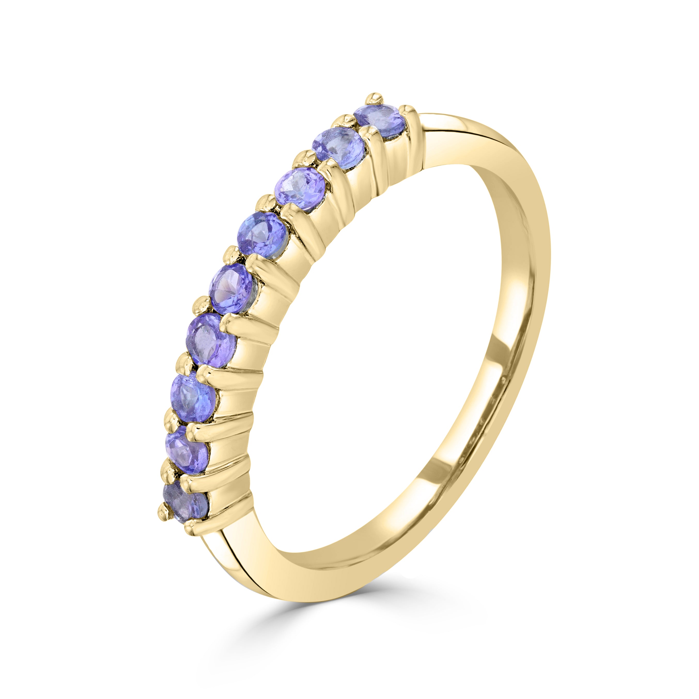 9ct Yellow Gold Round Tanzanite Claw Set 9 Stone Ring