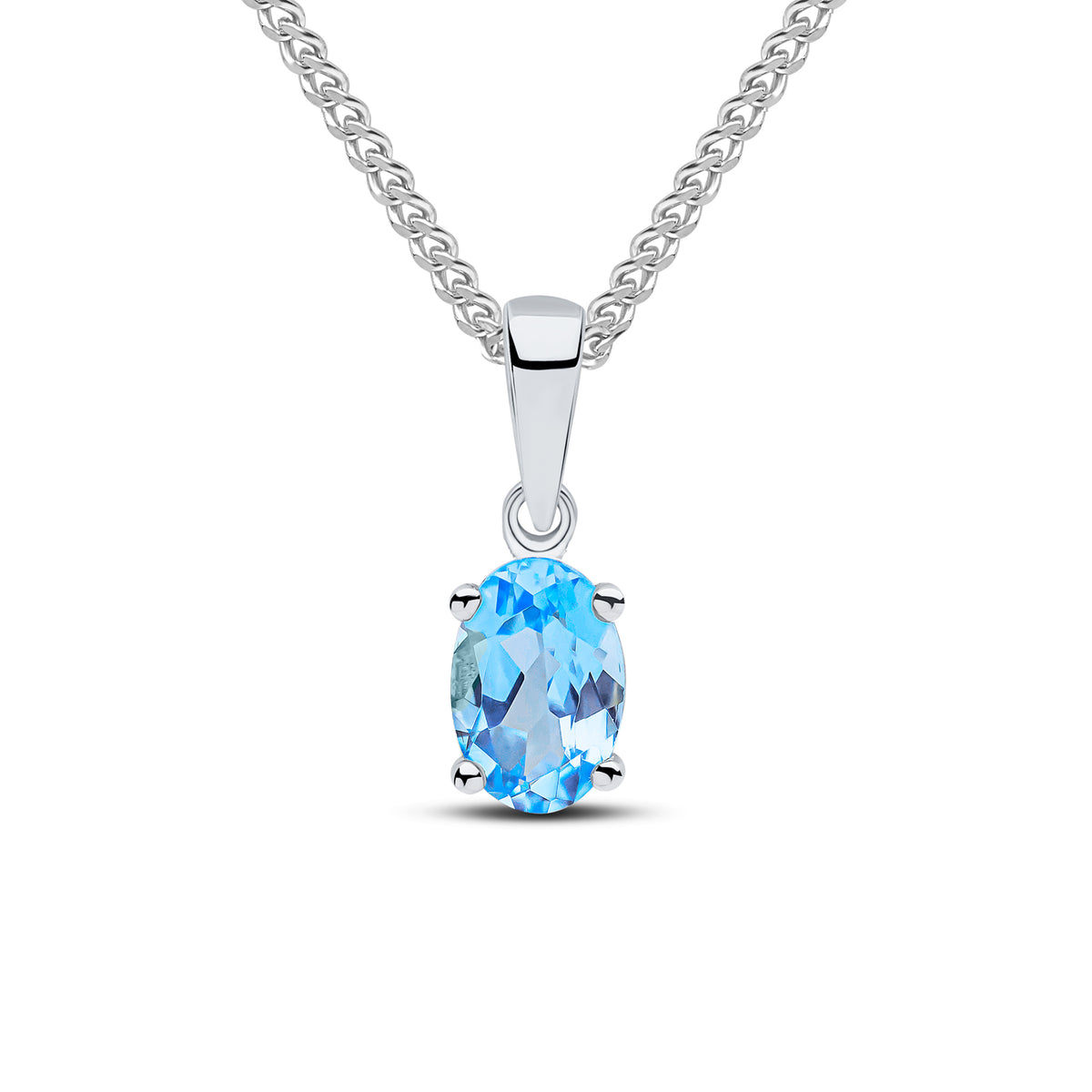 9ct White Gold 6x4 Oval Swiss Blue Topaz Claw Pendant